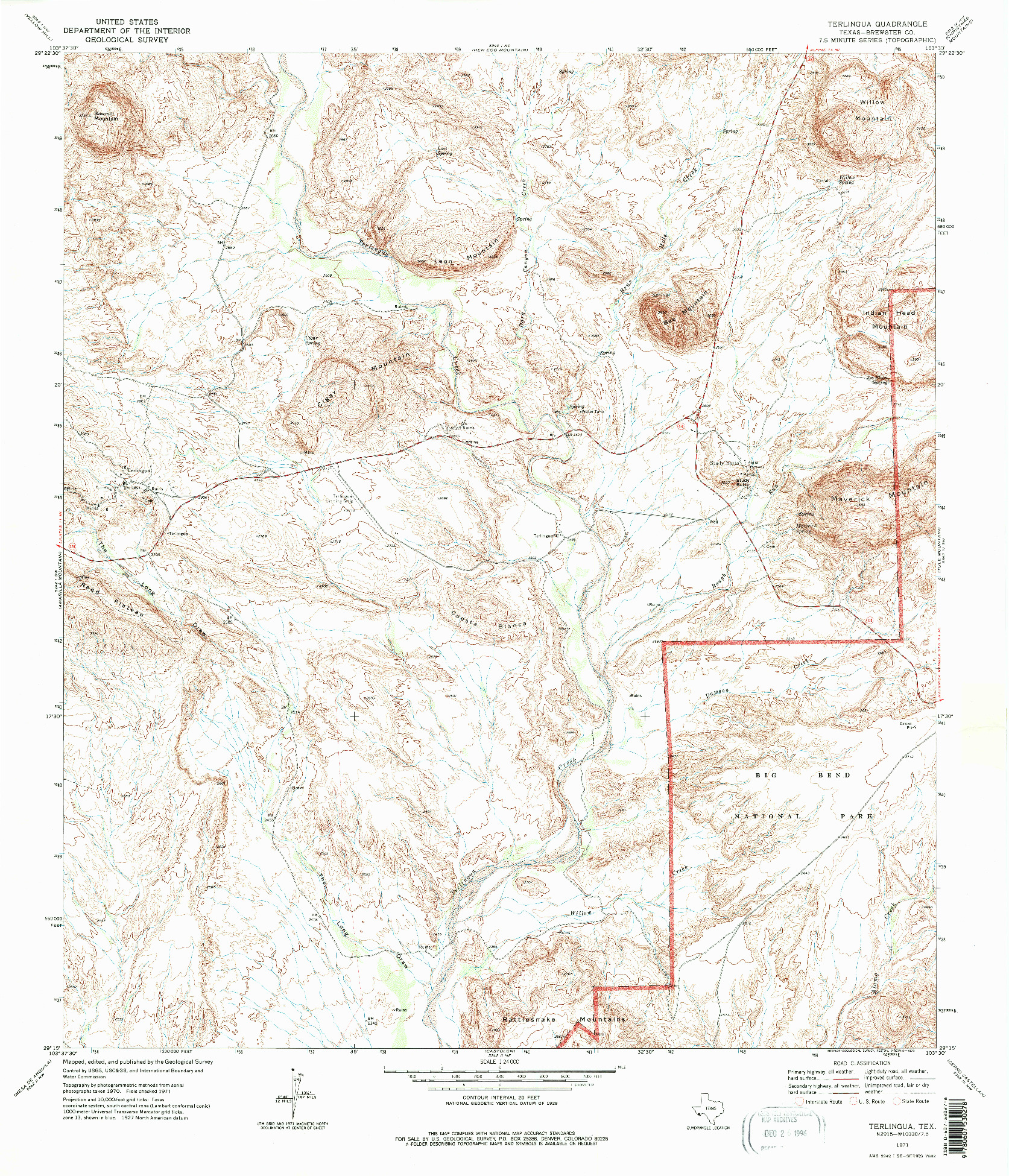 USGS 1:24000-SCALE QUADRANGLE FOR TERLINGUA, TX 1971