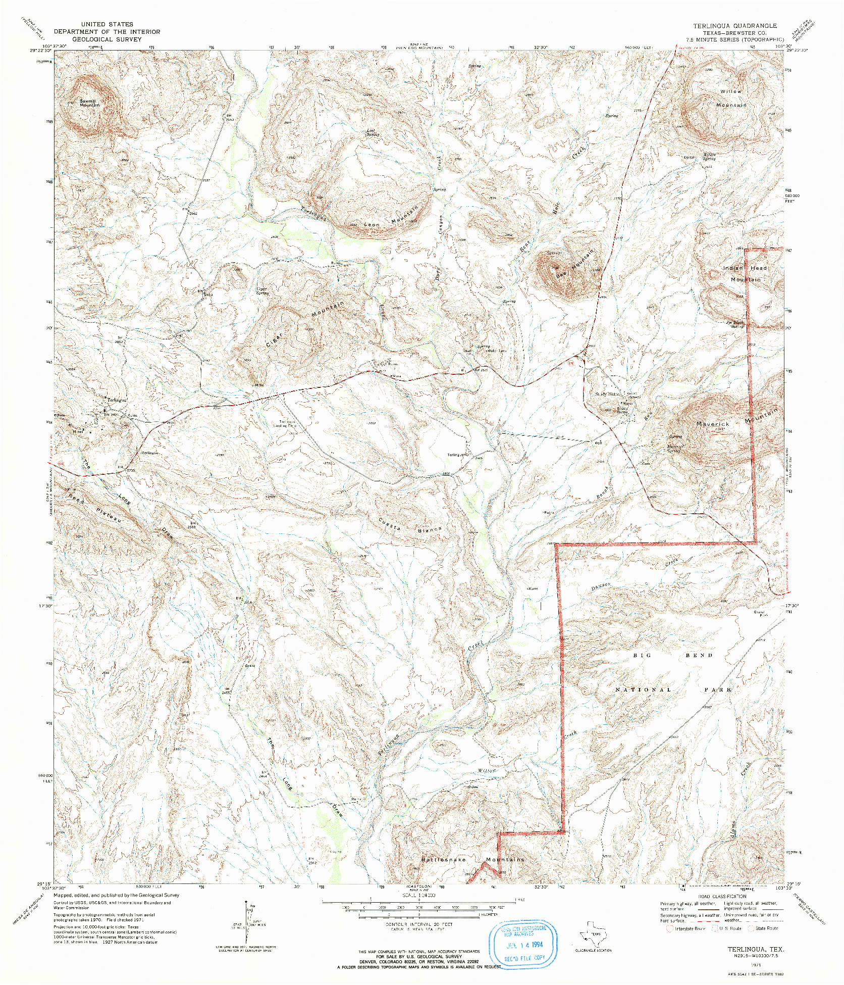 USGS 1:24000-SCALE QUADRANGLE FOR TERLINGUA, TX 1971