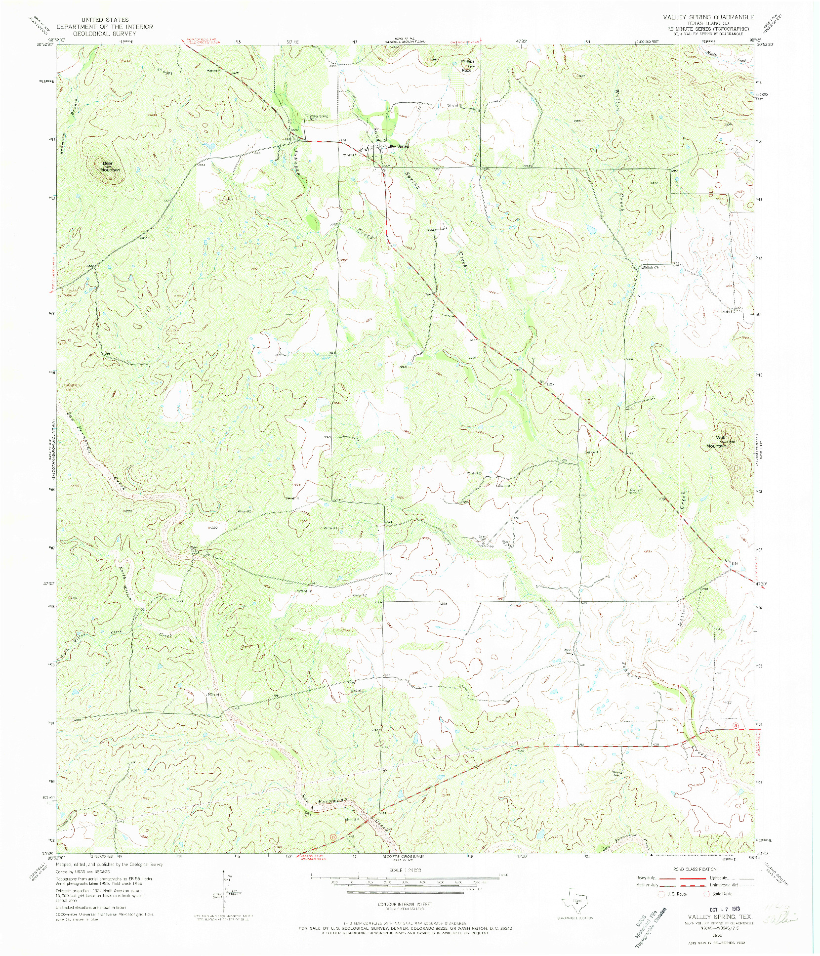 USGS 1:24000-SCALE QUADRANGLE FOR VALLEY SPRING, TX 1955