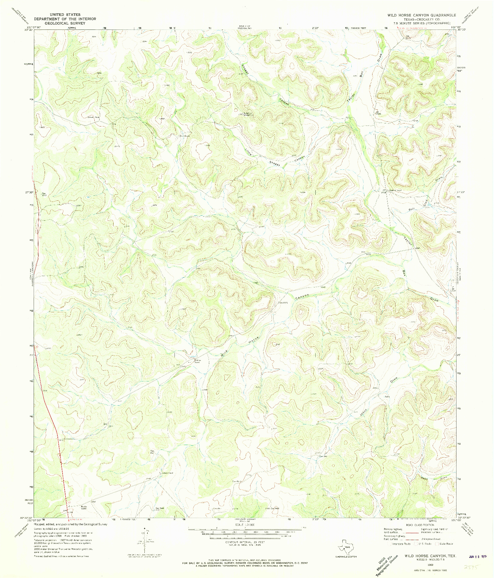 USGS 1:24000-SCALE QUADRANGLE FOR WILD HORSE CANYON, TX 1969