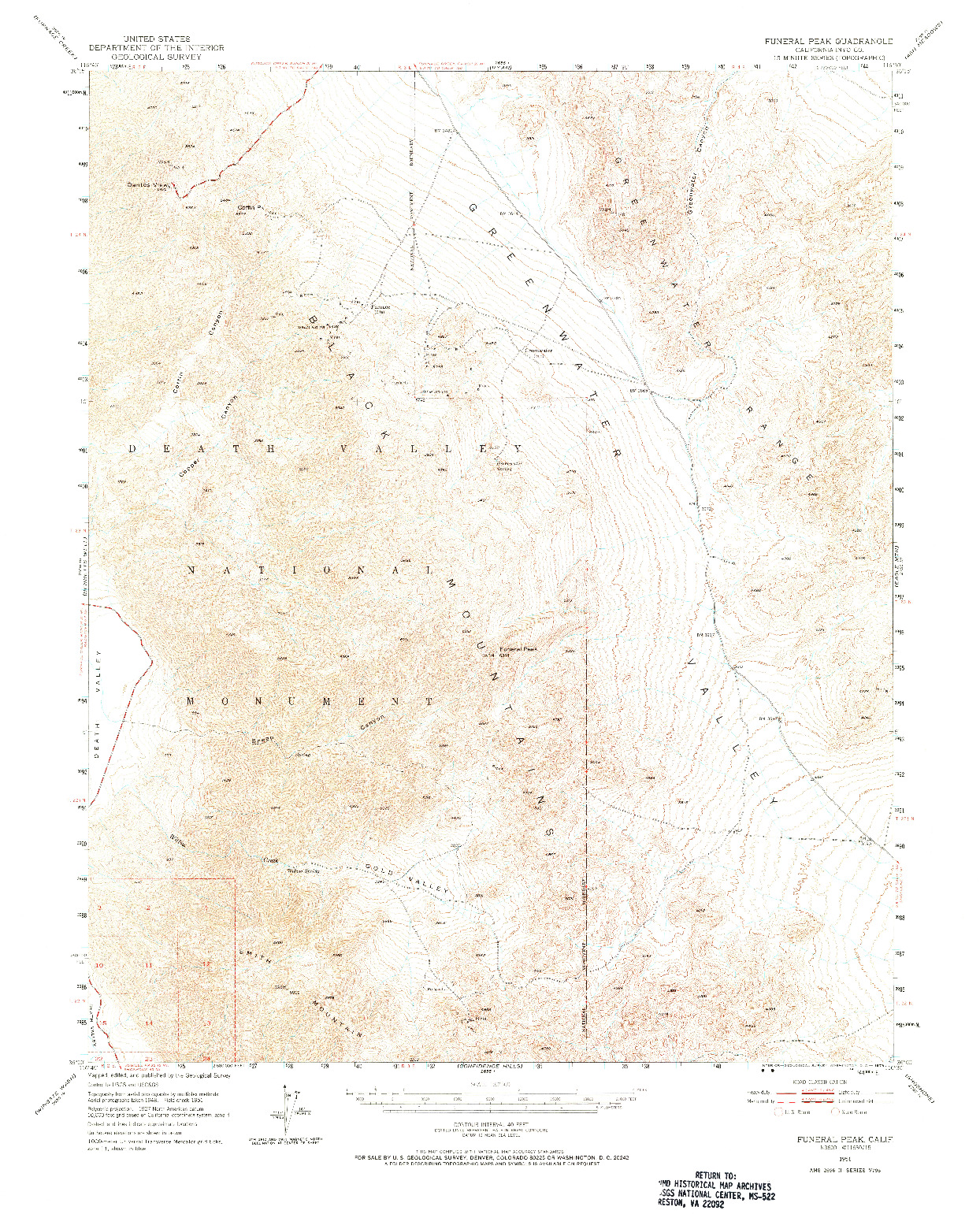 USGS 1:62500-SCALE QUADRANGLE FOR FUNERAL PEAK, CA 1951