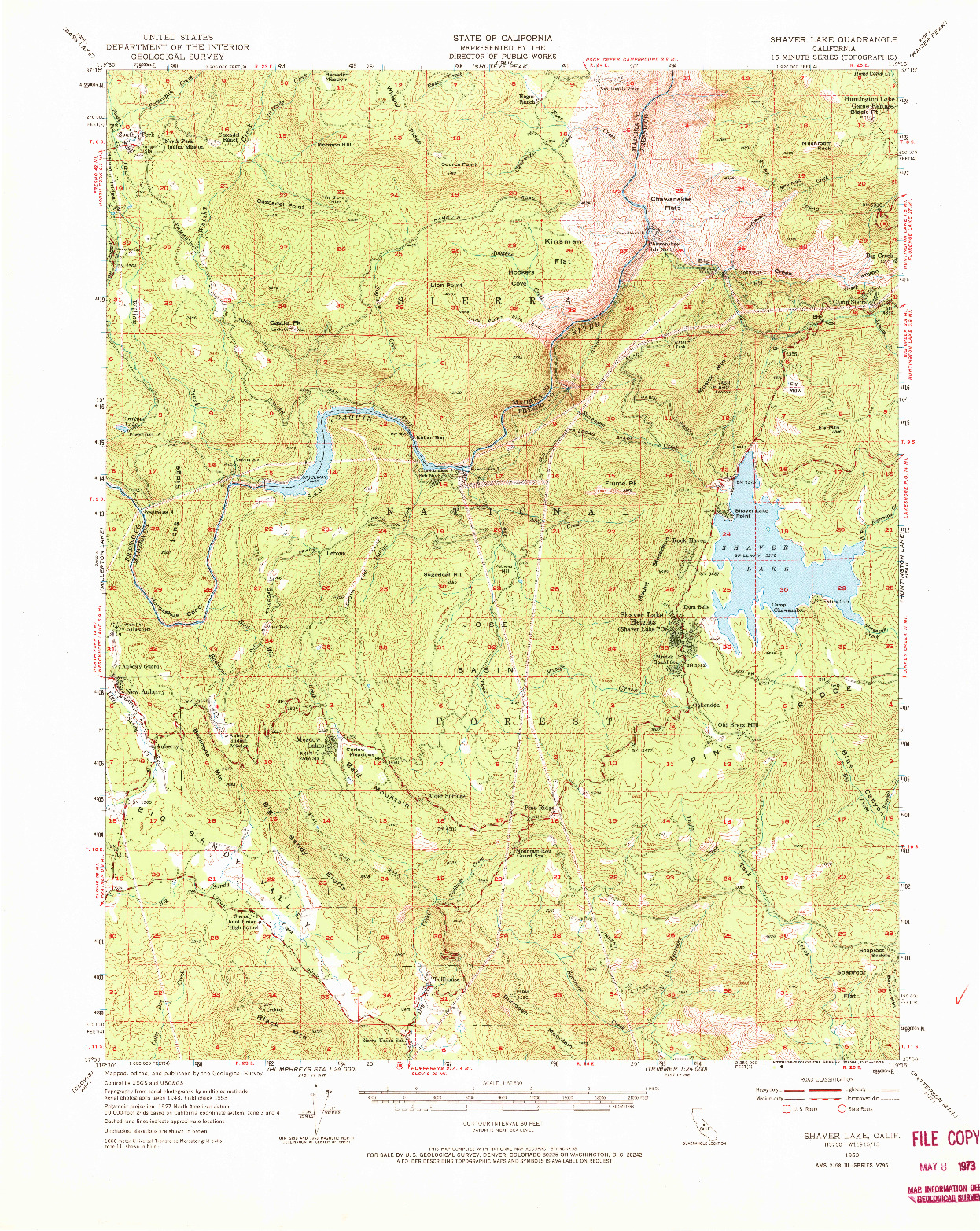 USGS 1:62500-SCALE QUADRANGLE FOR SHAVER LAKE, CA 1953