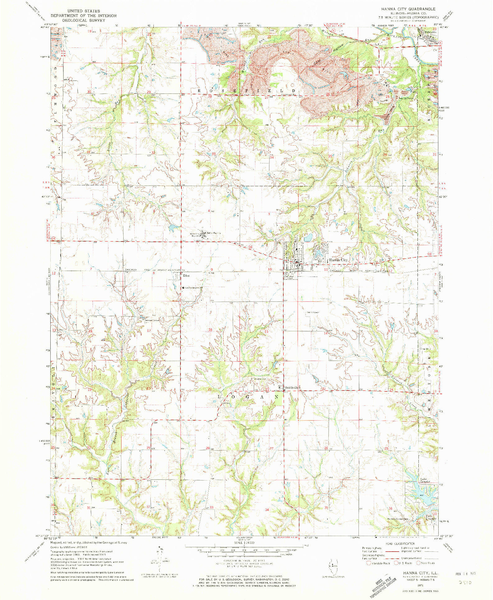 USGS 1:24000-SCALE QUADRANGLE FOR HANNA CITY, IL 1971