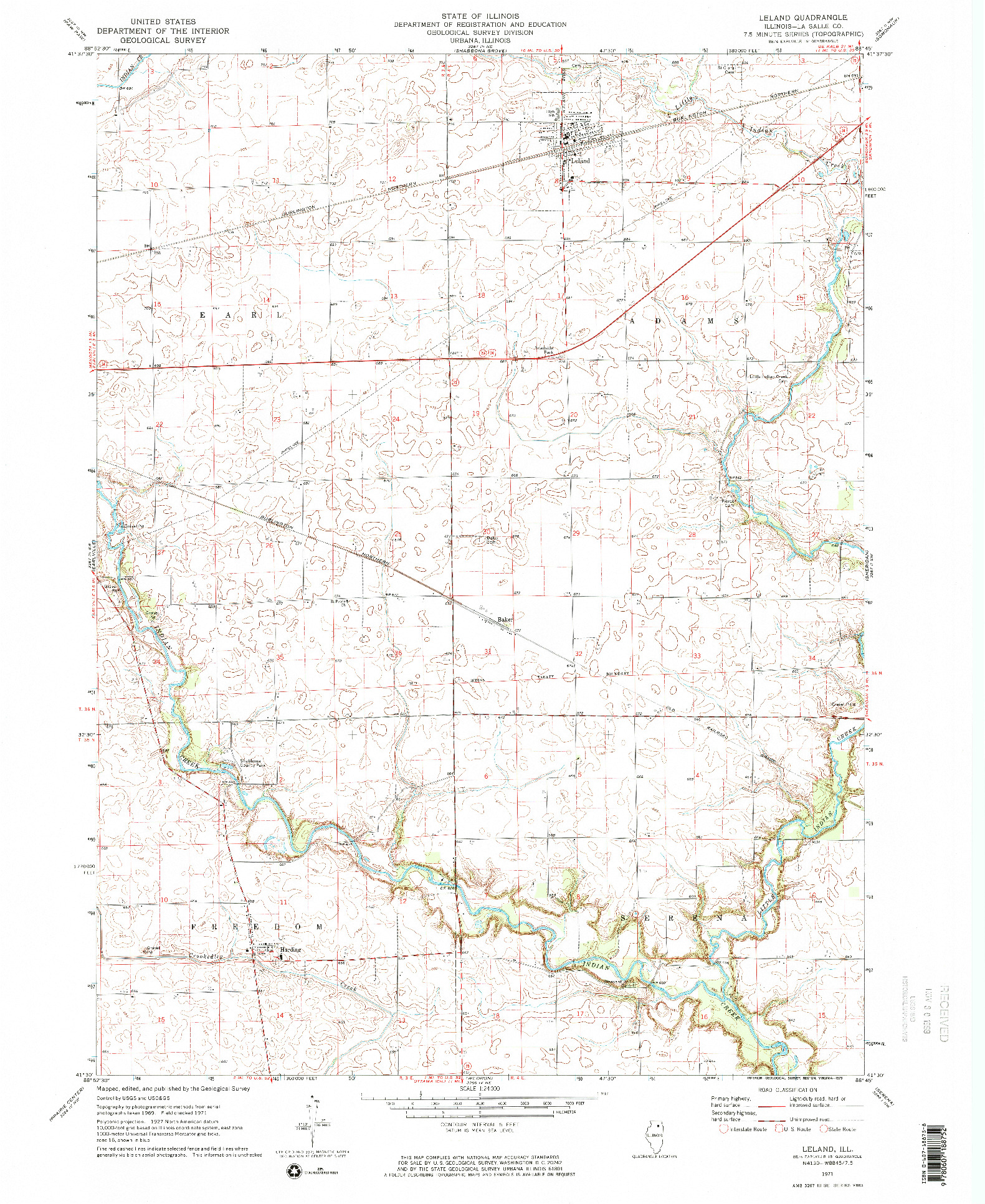 USGS 1:24000-SCALE QUADRANGLE FOR LELAND, IL 1971