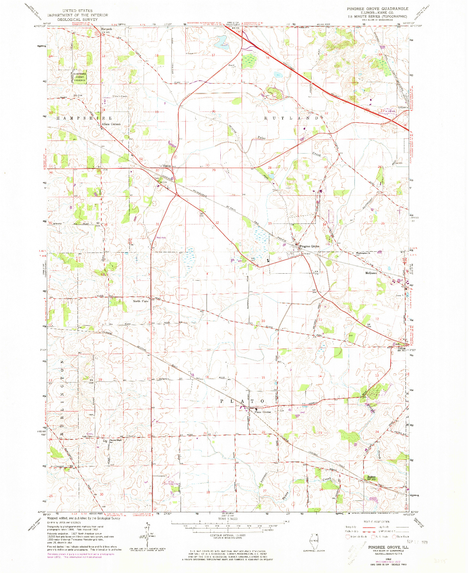 USGS 1:24000-SCALE QUADRANGLE FOR PINGREE GROVE, IL 1962