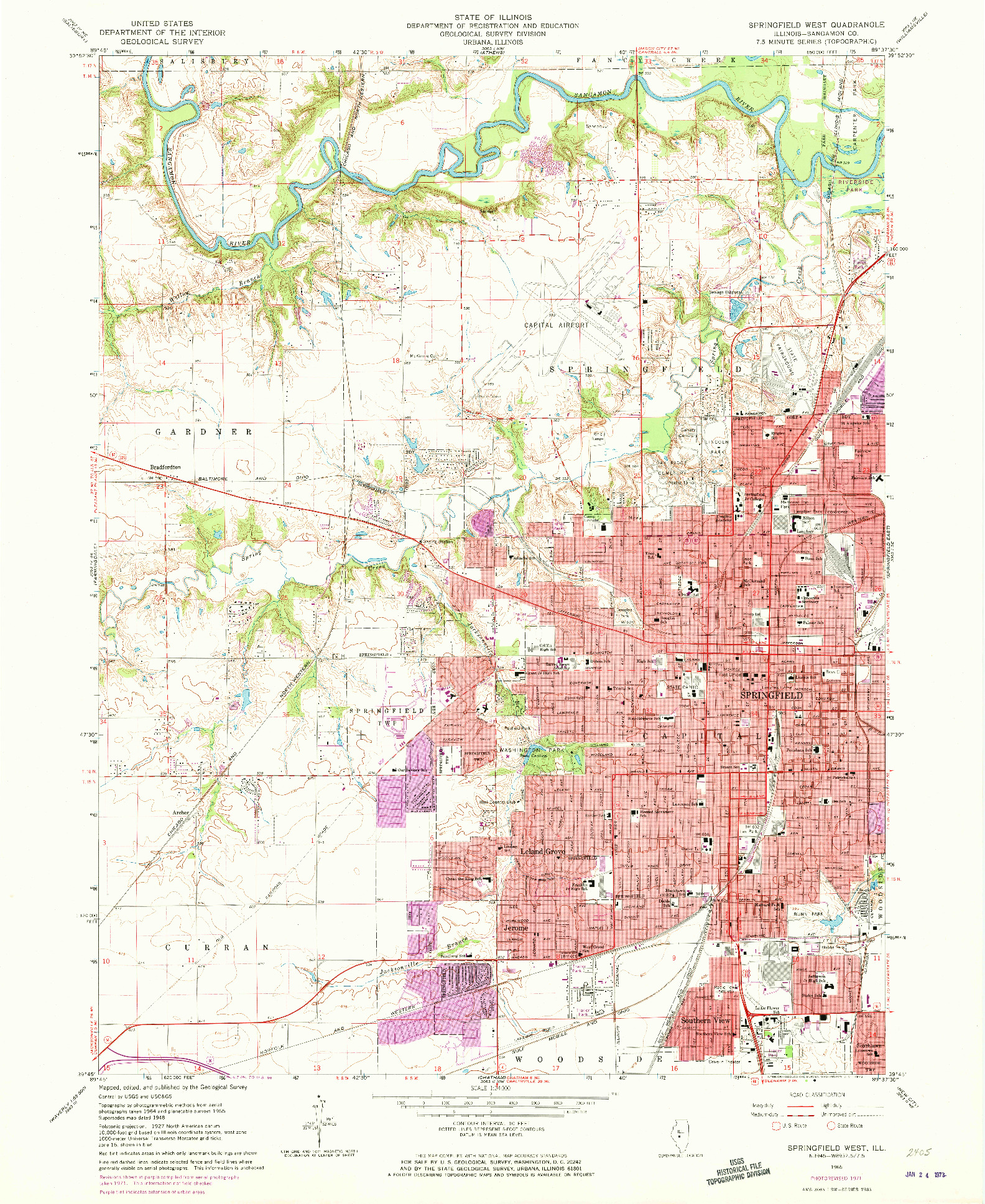 USGS 1:24000-SCALE QUADRANGLE FOR SPRINGFIELD WEST, IL 1965