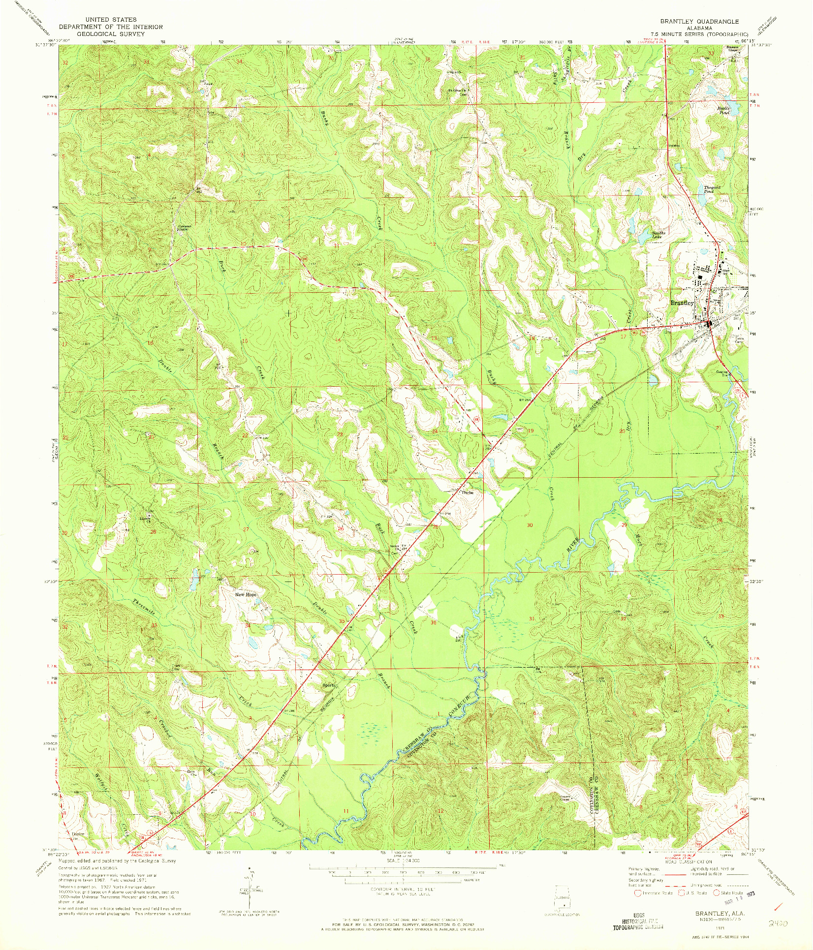USGS 1:24000-SCALE QUADRANGLE FOR BRANTLEY, AL 1971