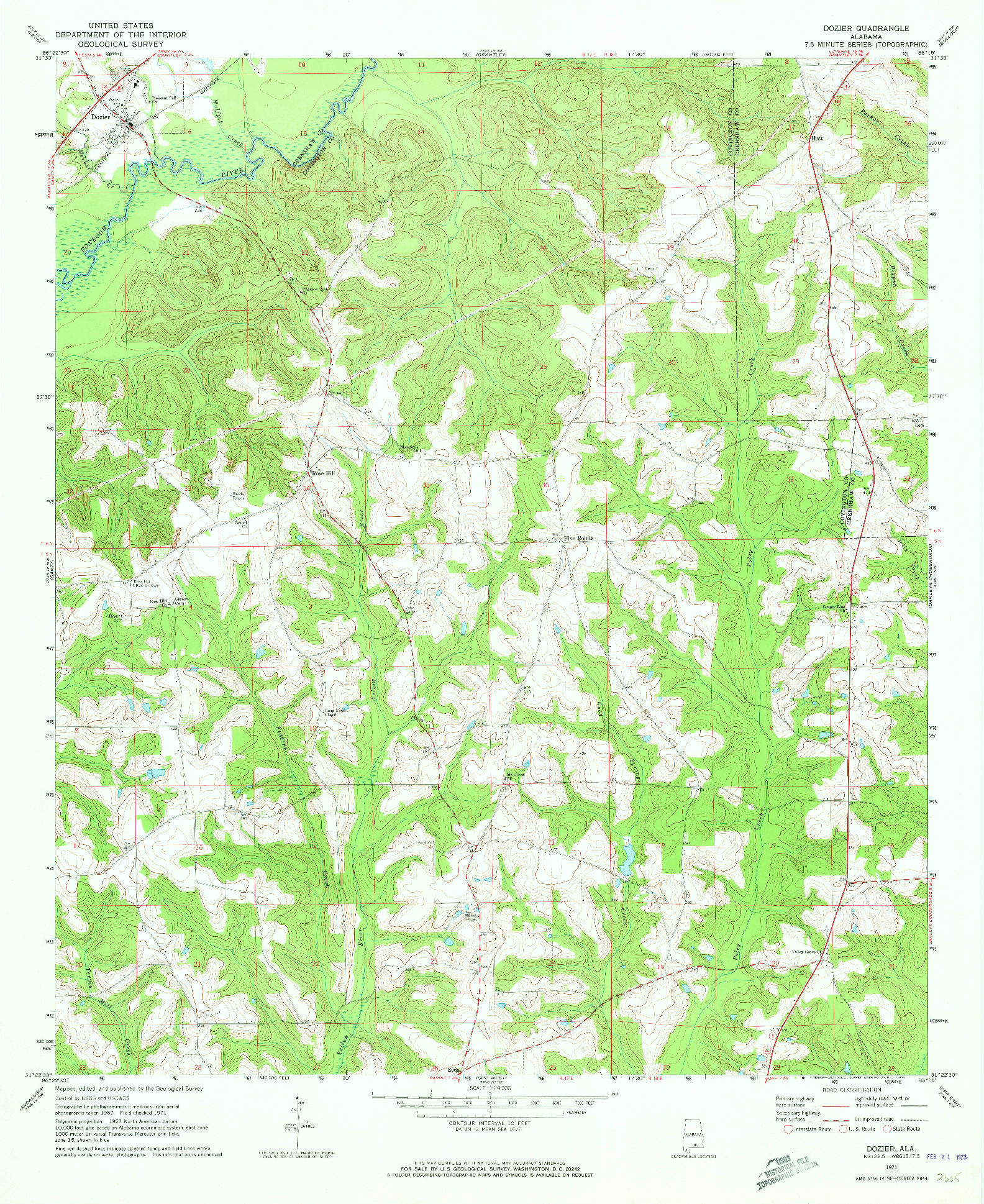 USGS 1:24000-SCALE QUADRANGLE FOR DOZIER, AL 1971