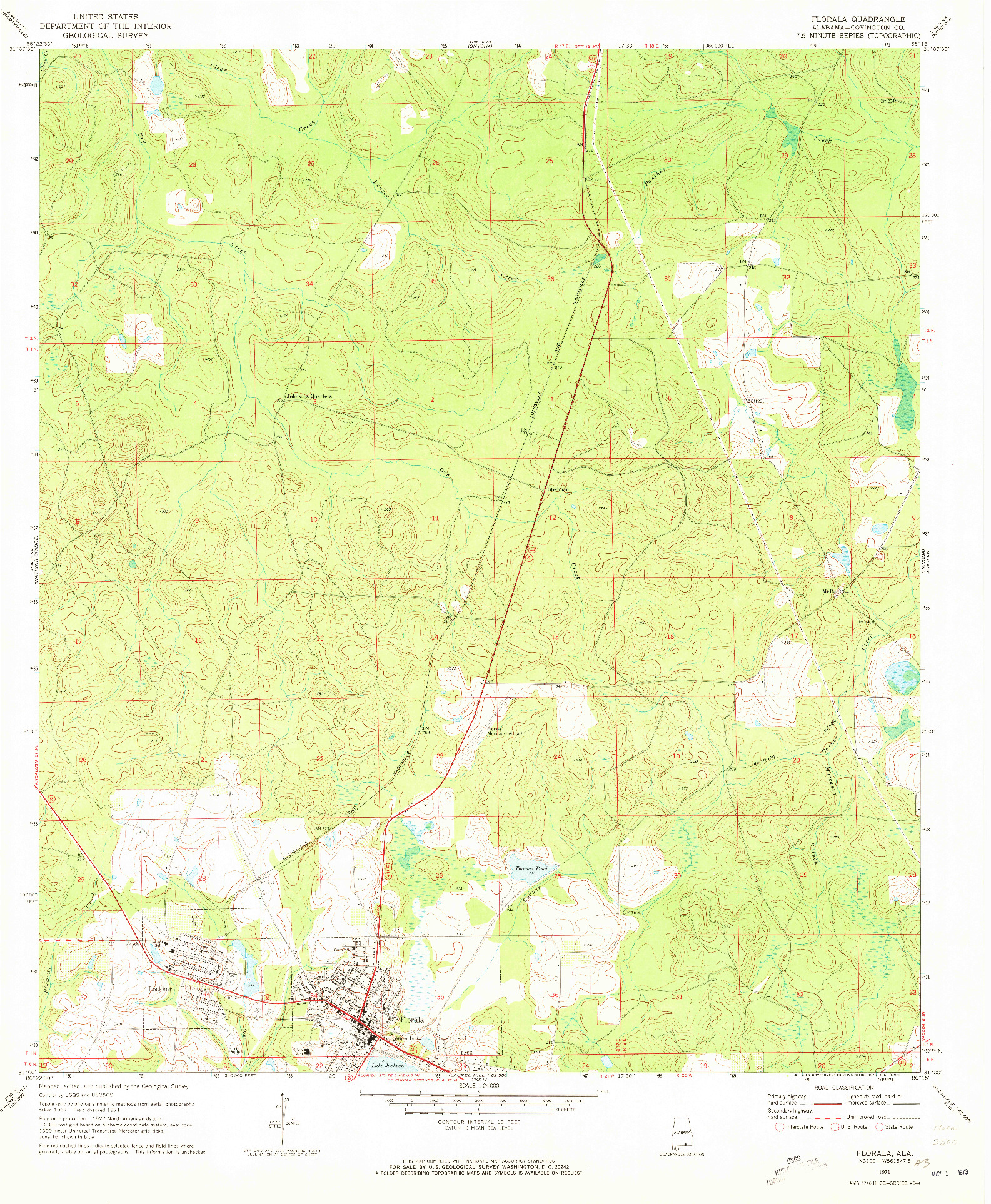 USGS 1:24000-SCALE QUADRANGLE FOR FLORALA, AL 1971