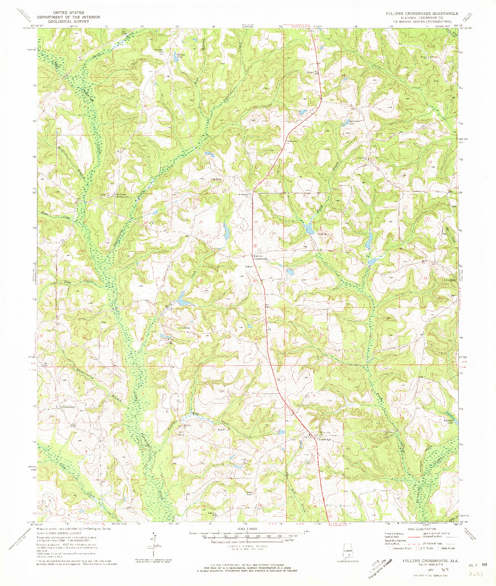 USGS 1:24000-SCALE QUADRANGLE FOR FULLERS CROSSROADS, AL 1971