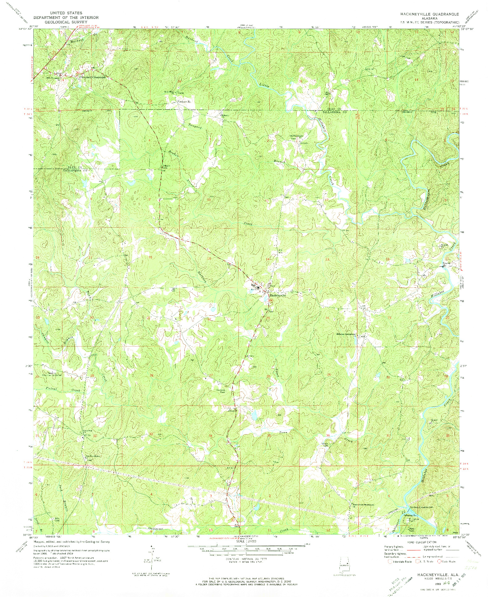 USGS 1:24000-SCALE QUADRANGLE FOR HACKNEYVILLE, AL 1969