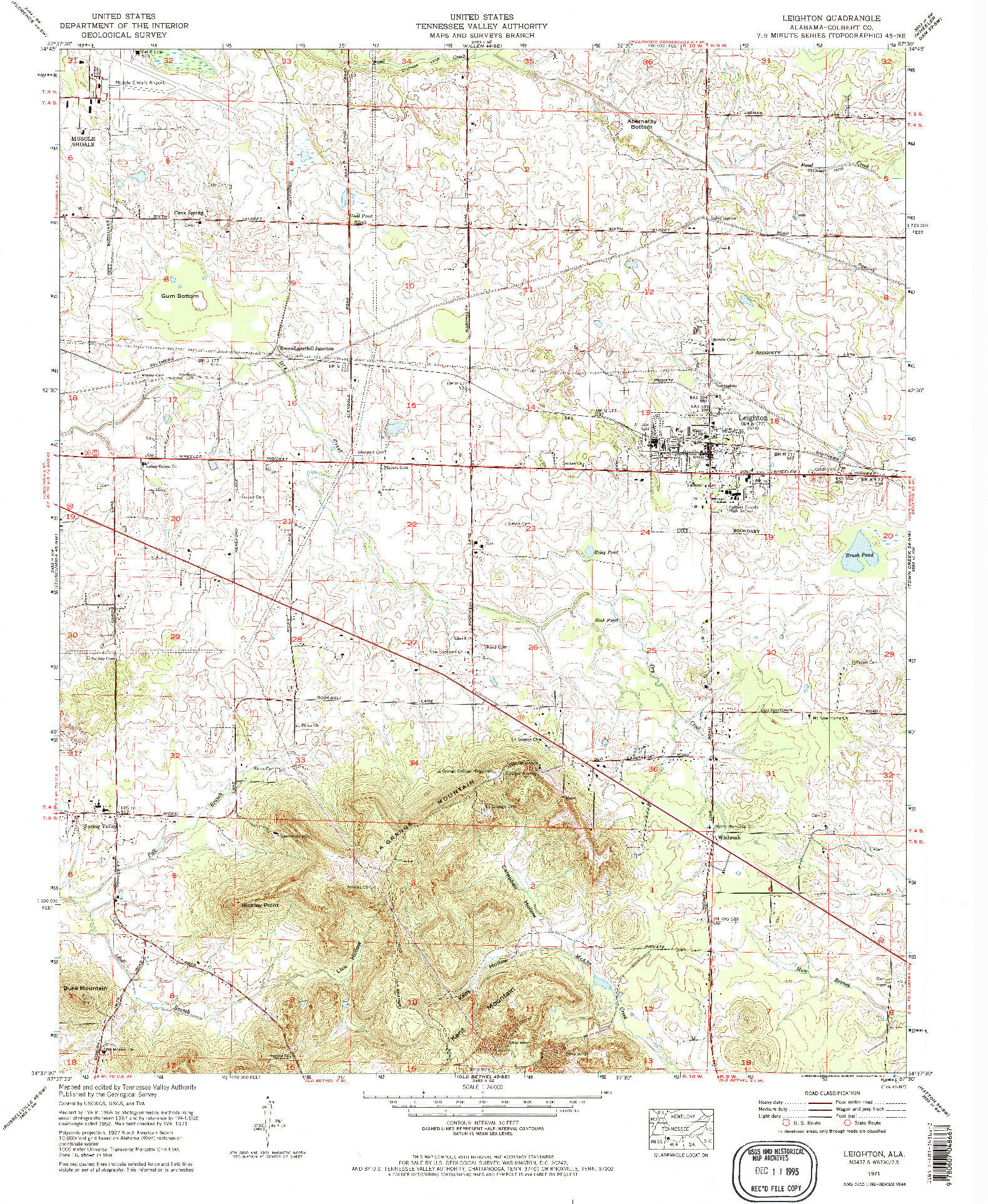 USGS 1:24000-SCALE QUADRANGLE FOR LEIGHTON, AL 1971