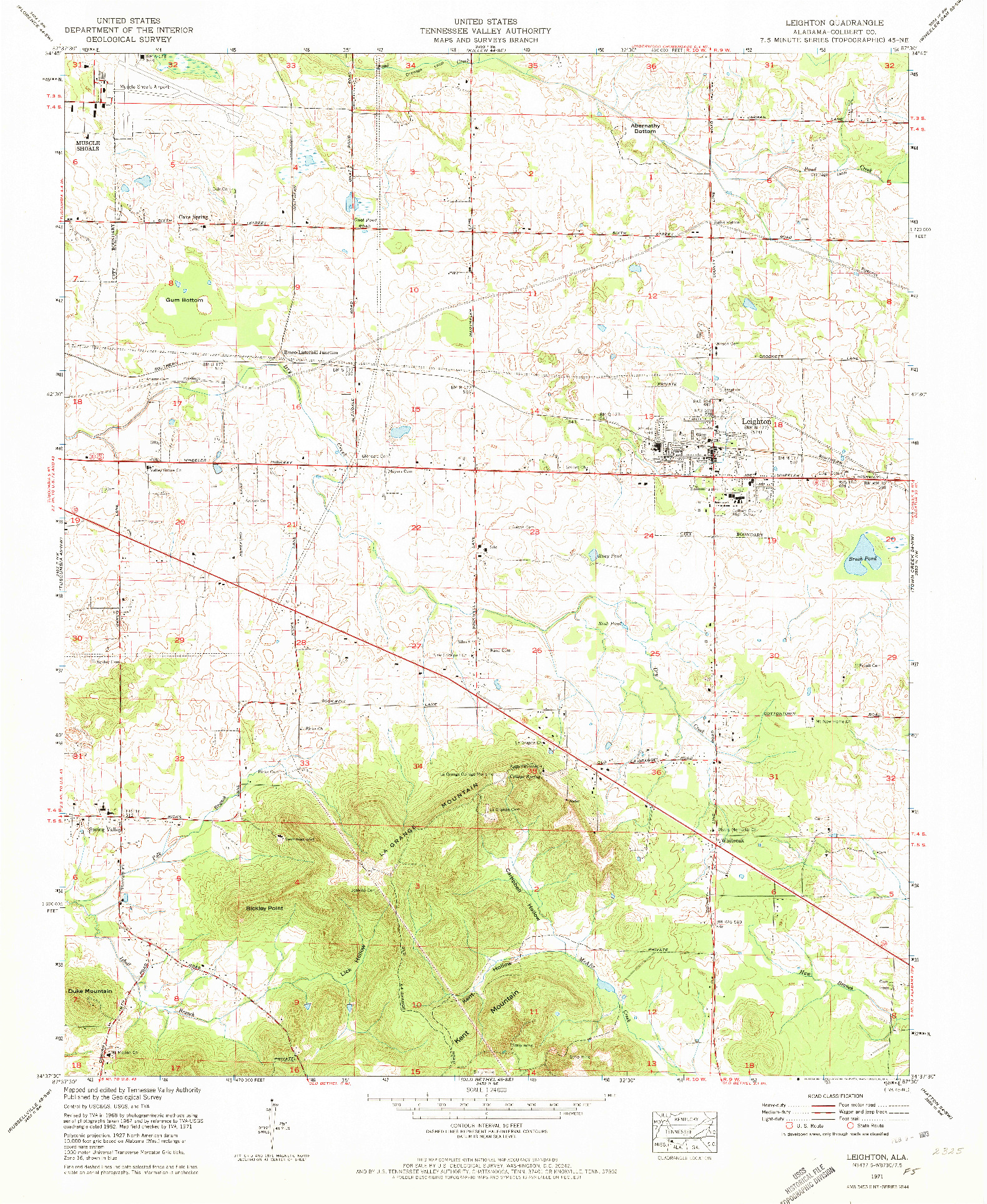 USGS 1:24000-SCALE QUADRANGLE FOR LEIGHTON, AL 1971