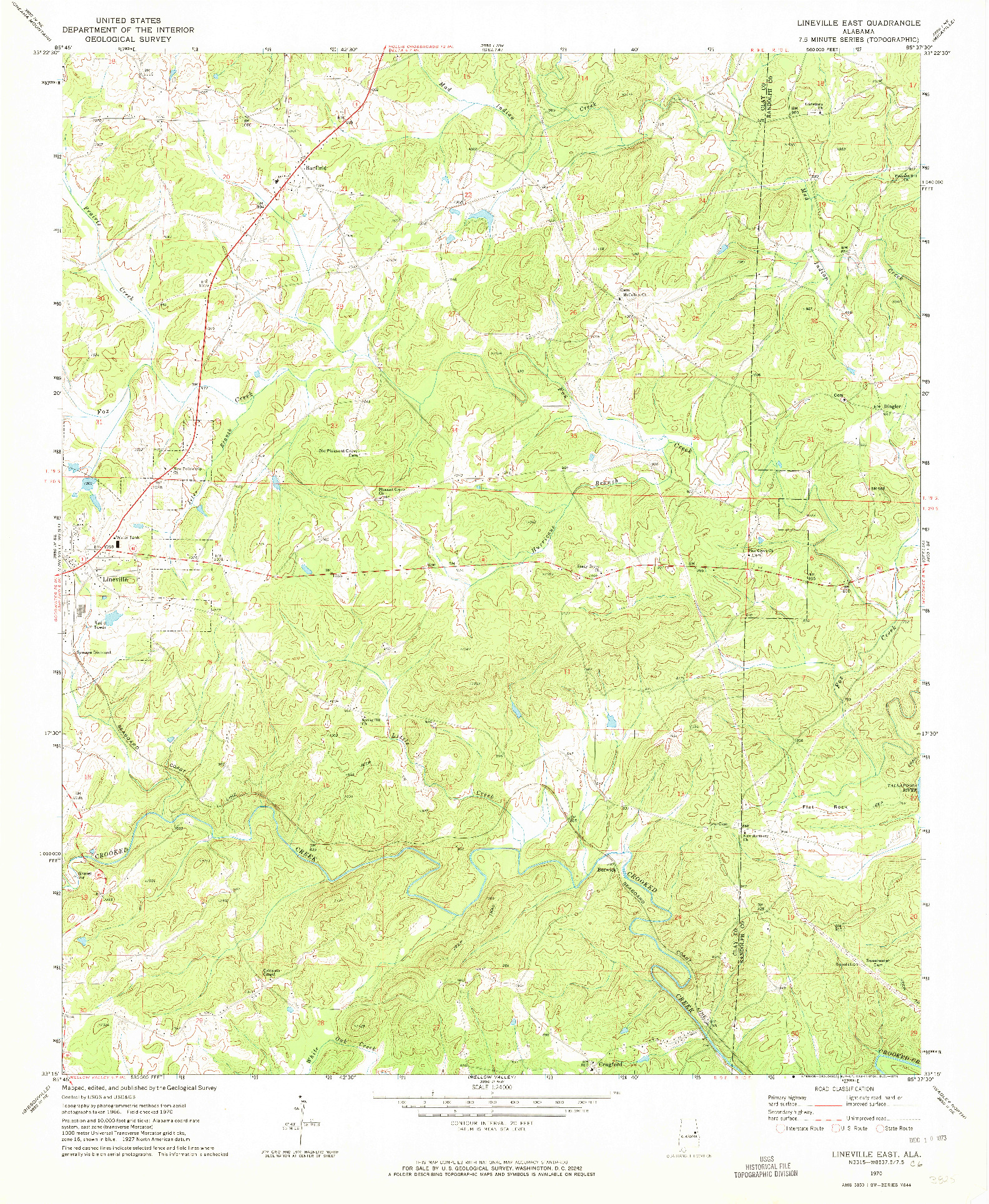 USGS 1:24000-SCALE QUADRANGLE FOR LINEVILLE EAST, AL 1970