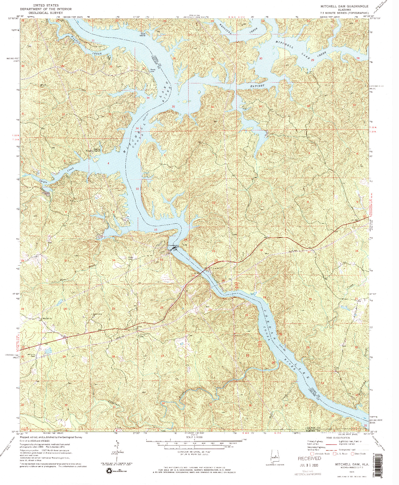 USGS 1:24000-SCALE QUADRANGLE FOR MITCHELL DAM, AL 1971