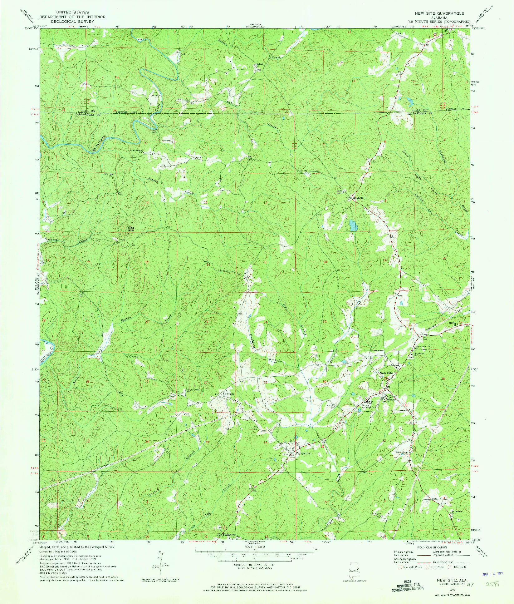 USGS 1:24000-SCALE QUADRANGLE FOR NEW SITE, AL 1969
