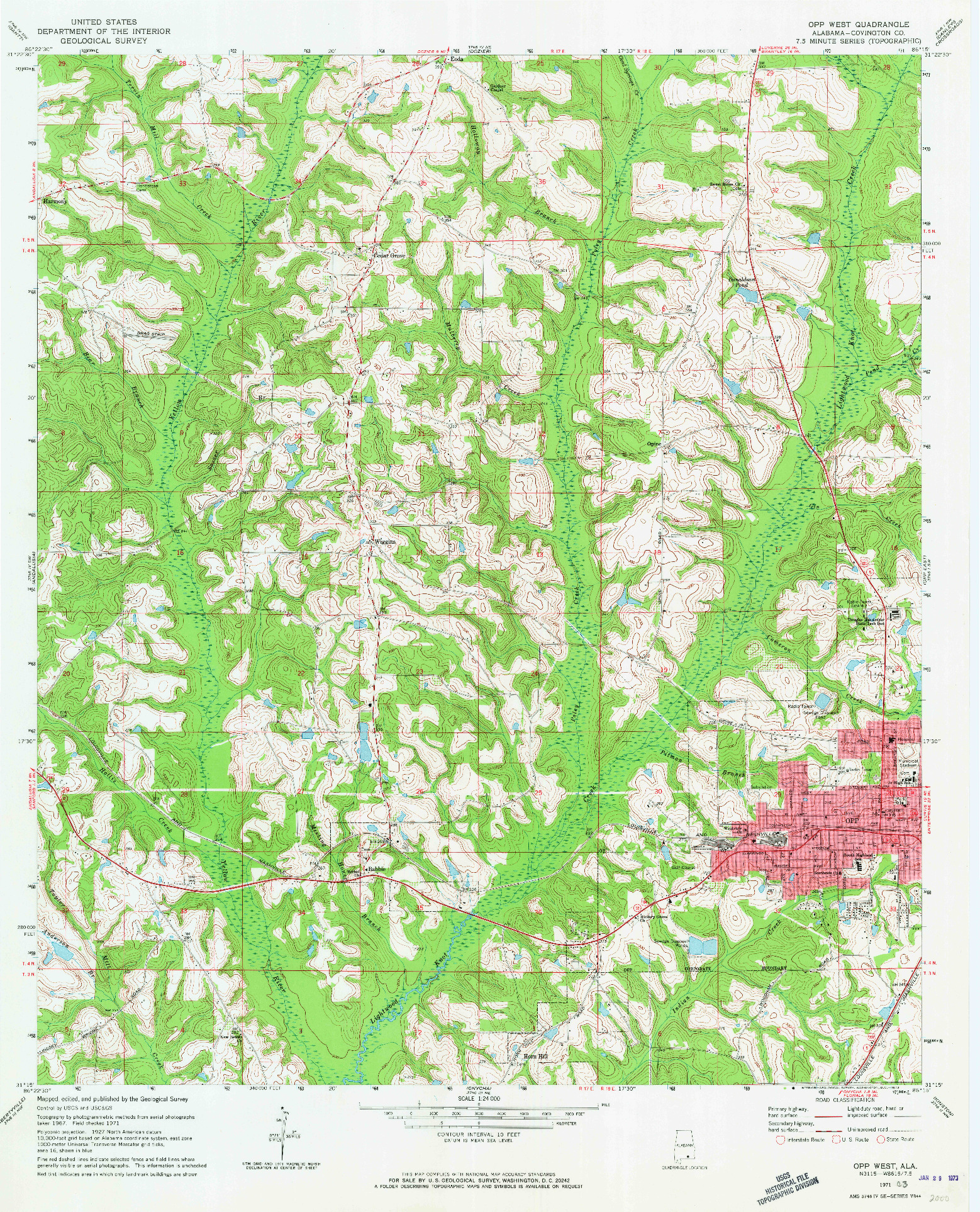 USGS 1:24000-SCALE QUADRANGLE FOR OPP WEST, AL 1971