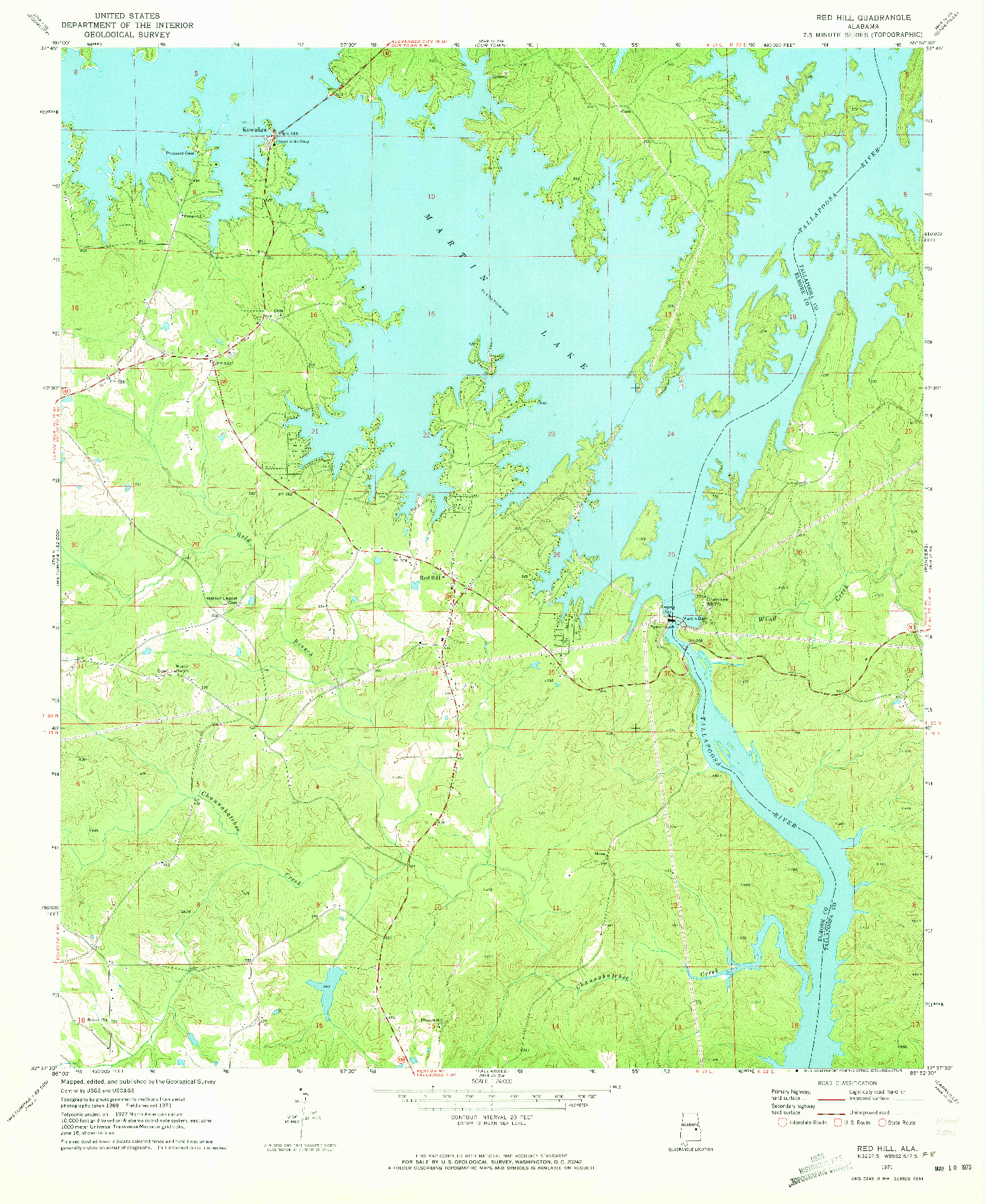 USGS 1:24000-SCALE QUADRANGLE FOR RED HILL, AL 1971