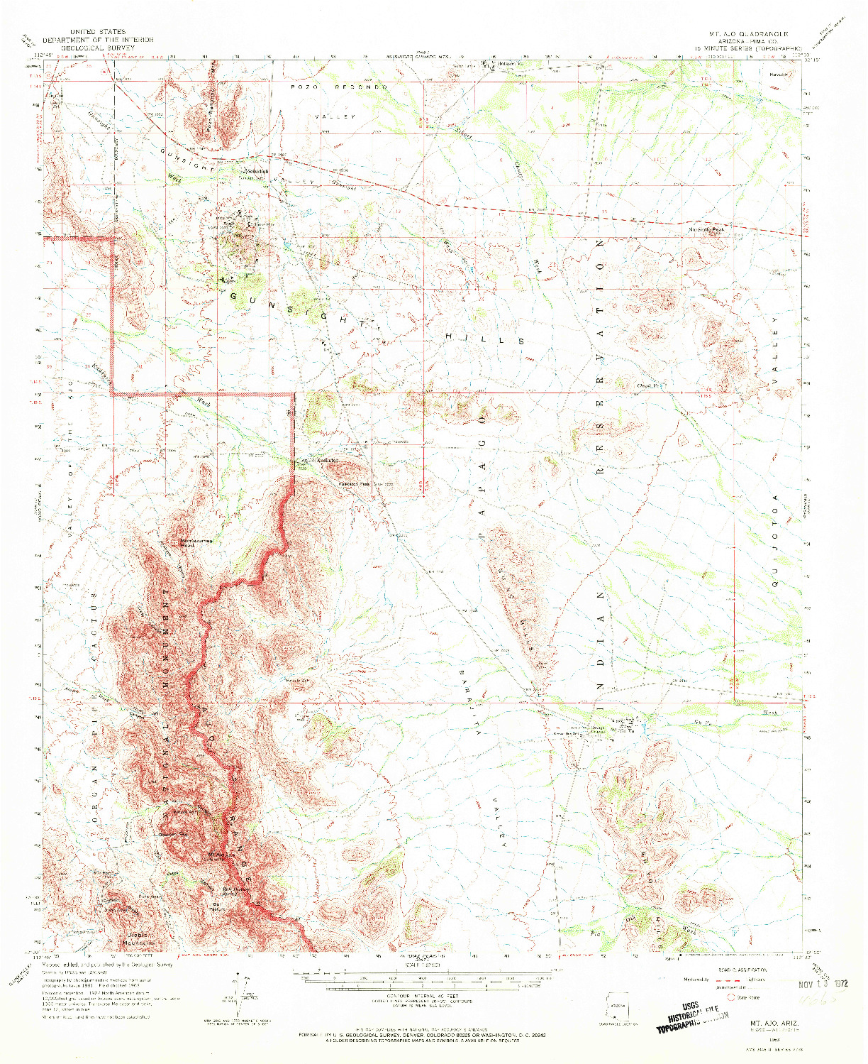 USGS 1:62500-SCALE QUADRANGLE FOR MT. AJO, AZ 1963