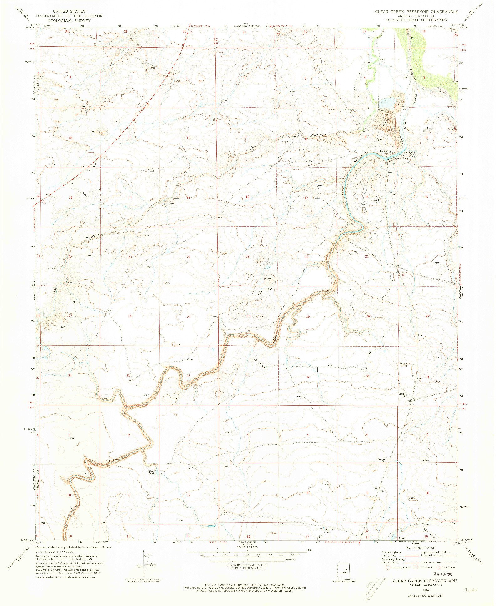 USGS 1:24000-SCALE QUADRANGLE FOR CLEAR CREEK RESERVOIR, AZ 1970