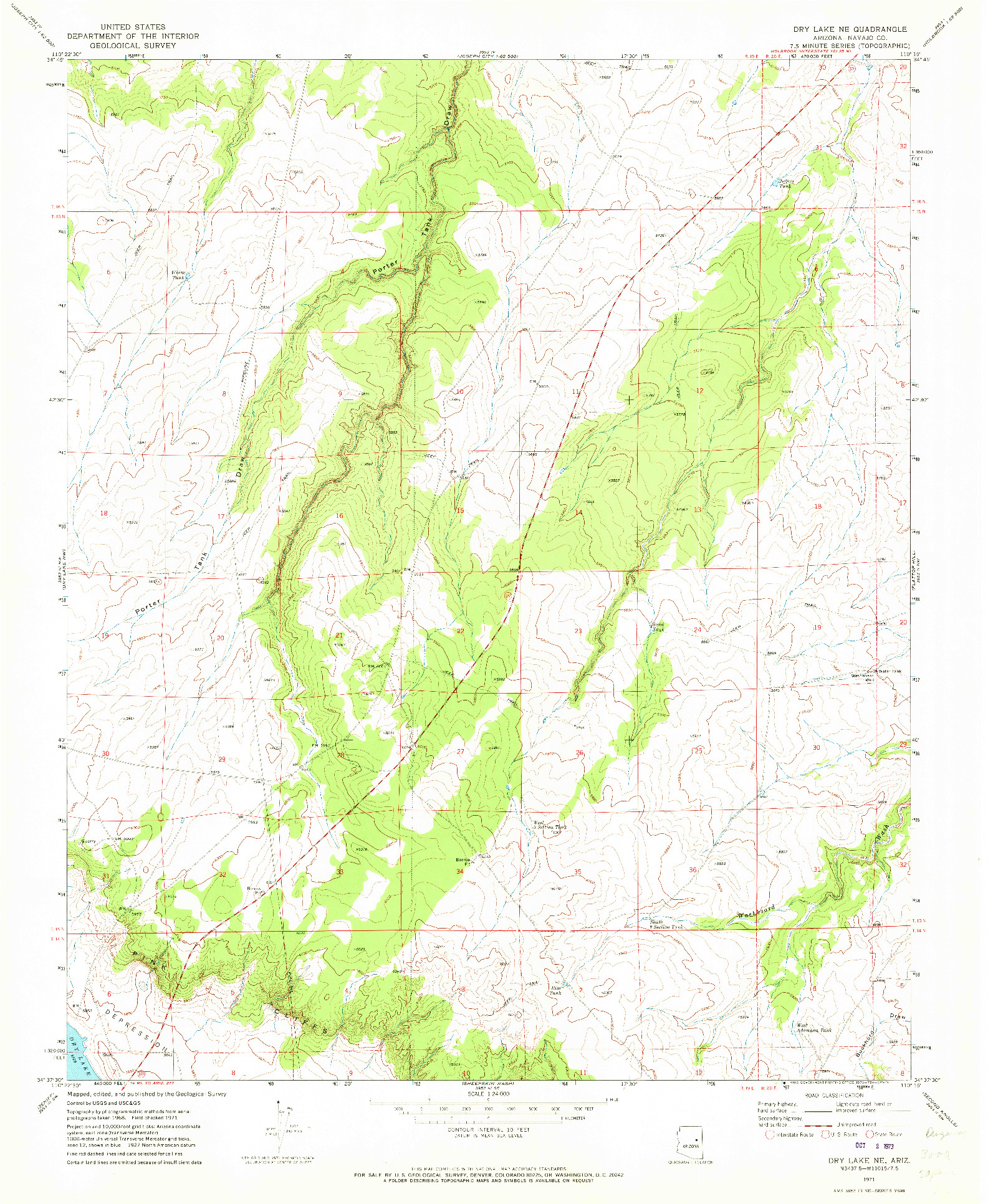 USGS 1:24000-SCALE QUADRANGLE FOR DRY LAKE NE, AZ 1971