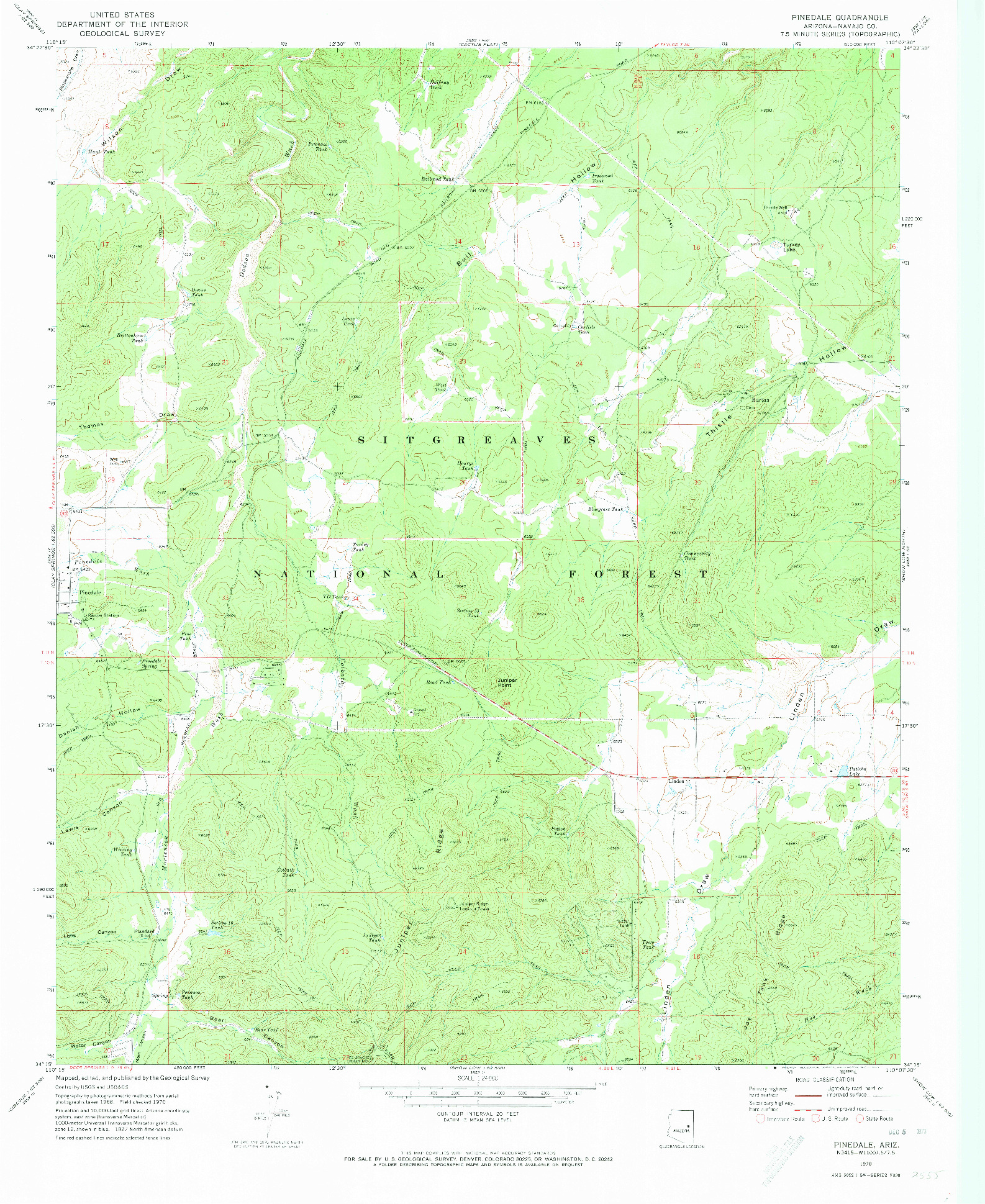 USGS 1:24000-SCALE QUADRANGLE FOR PINEDALE, AZ 1970