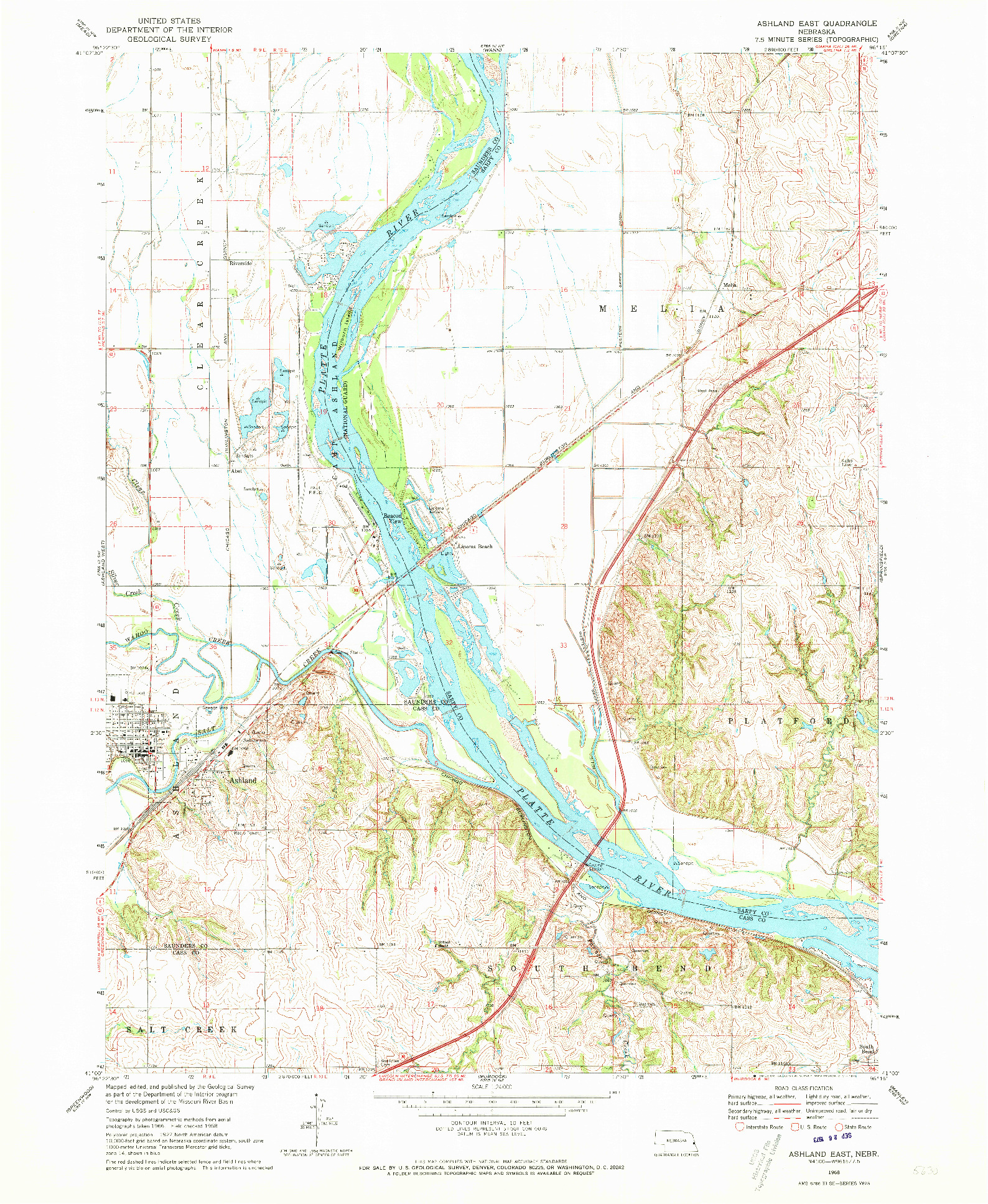 USGS 1:24000-SCALE QUADRANGLE FOR ASHLAND EAST, NE 1968