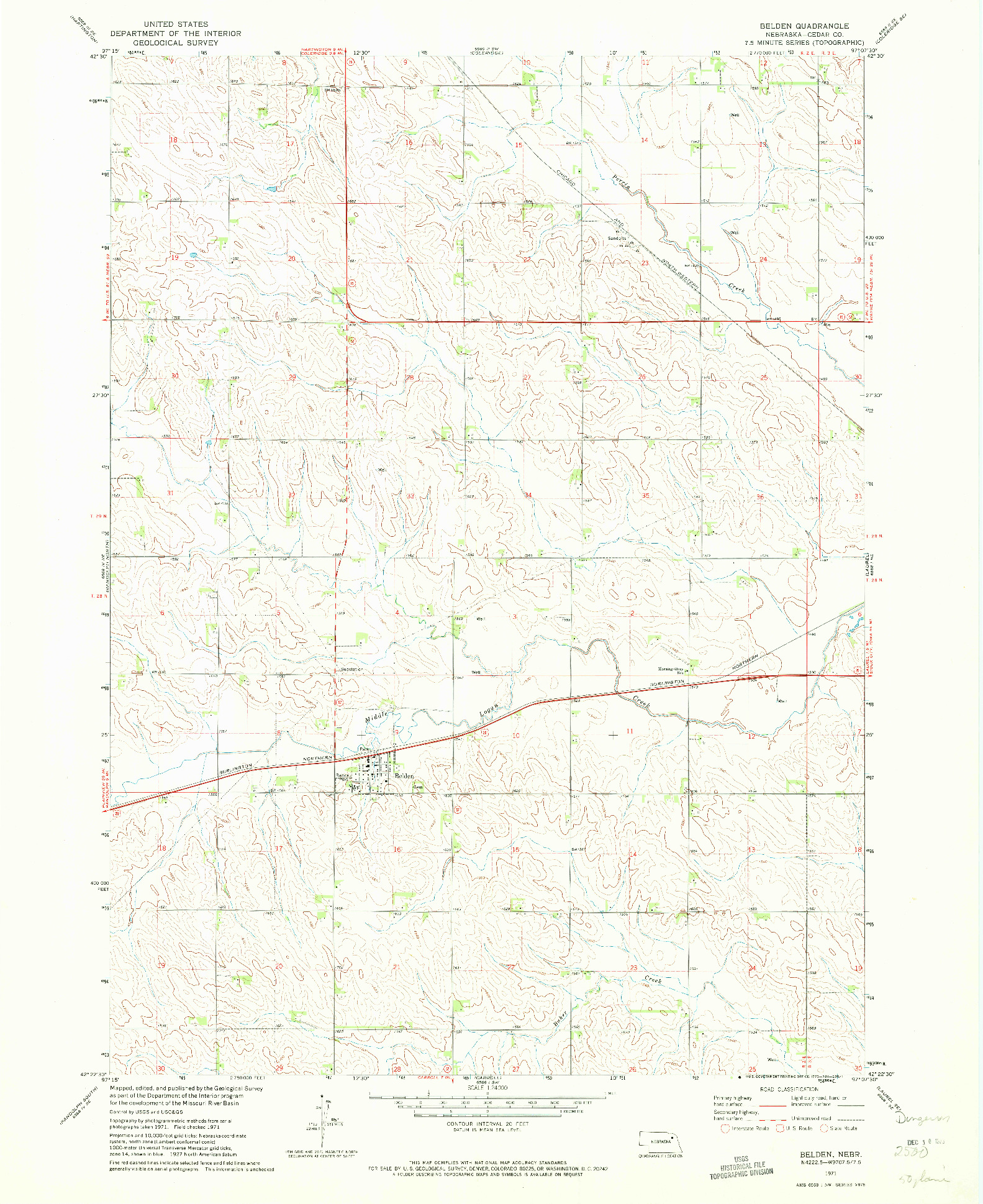 USGS 1:24000-SCALE QUADRANGLE FOR BELDEN, NE 1971