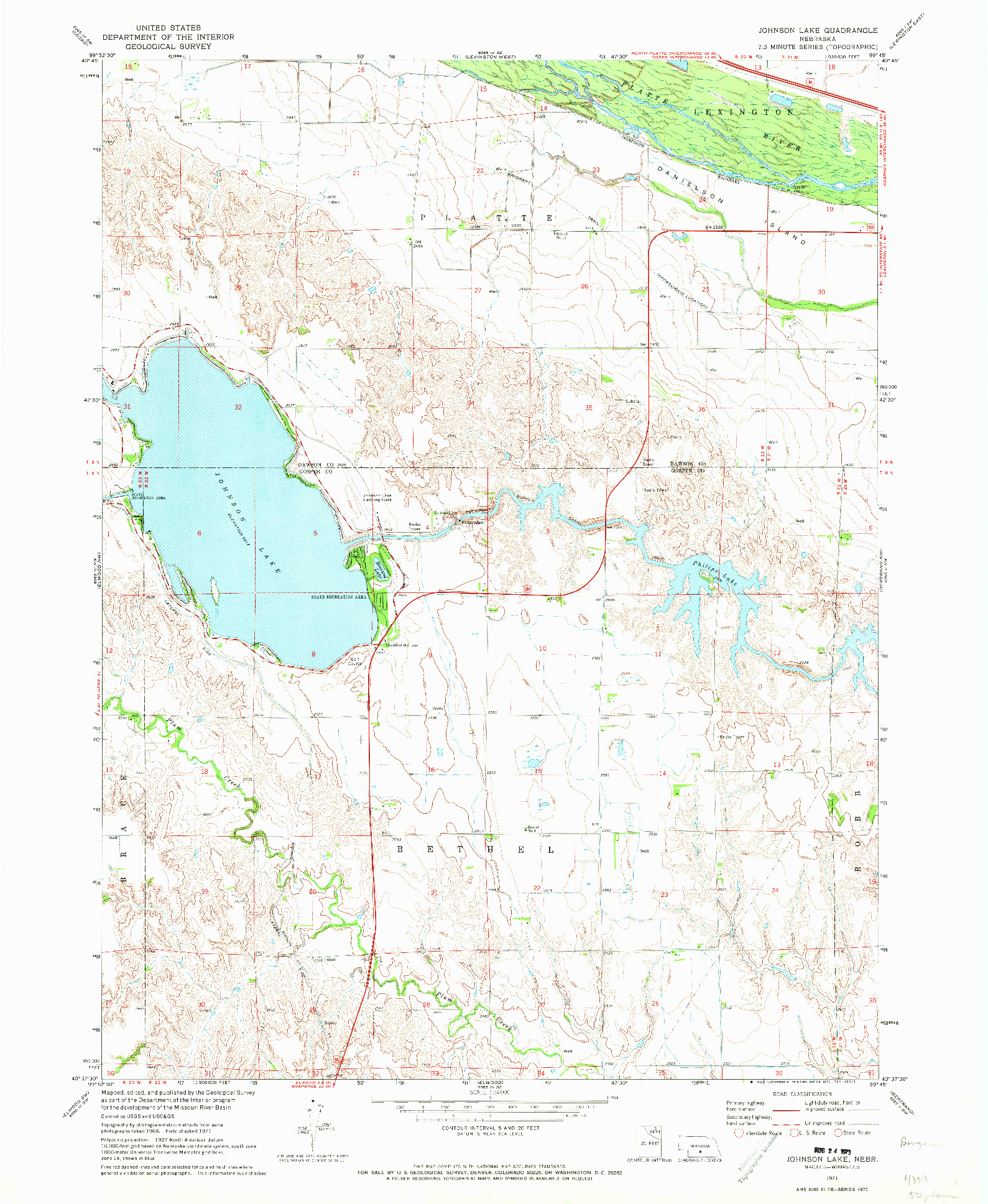 USGS 1:24000-SCALE QUADRANGLE FOR JOHNSON LAKE, NE 1971