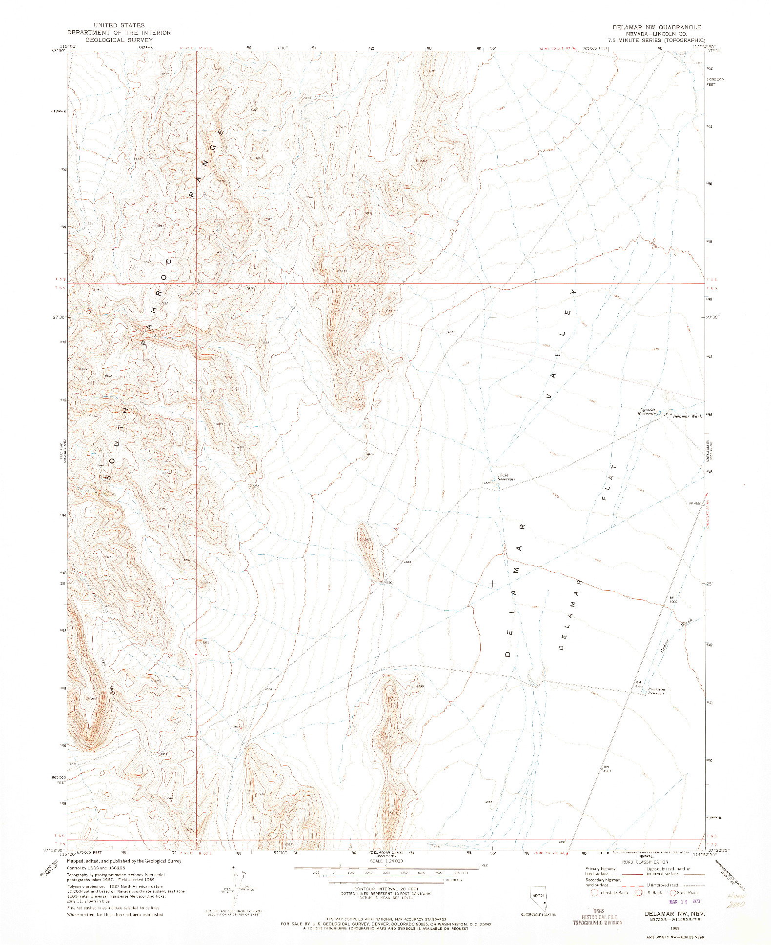 USGS 1:24000-SCALE QUADRANGLE FOR DELAMAR NW, NV 1969