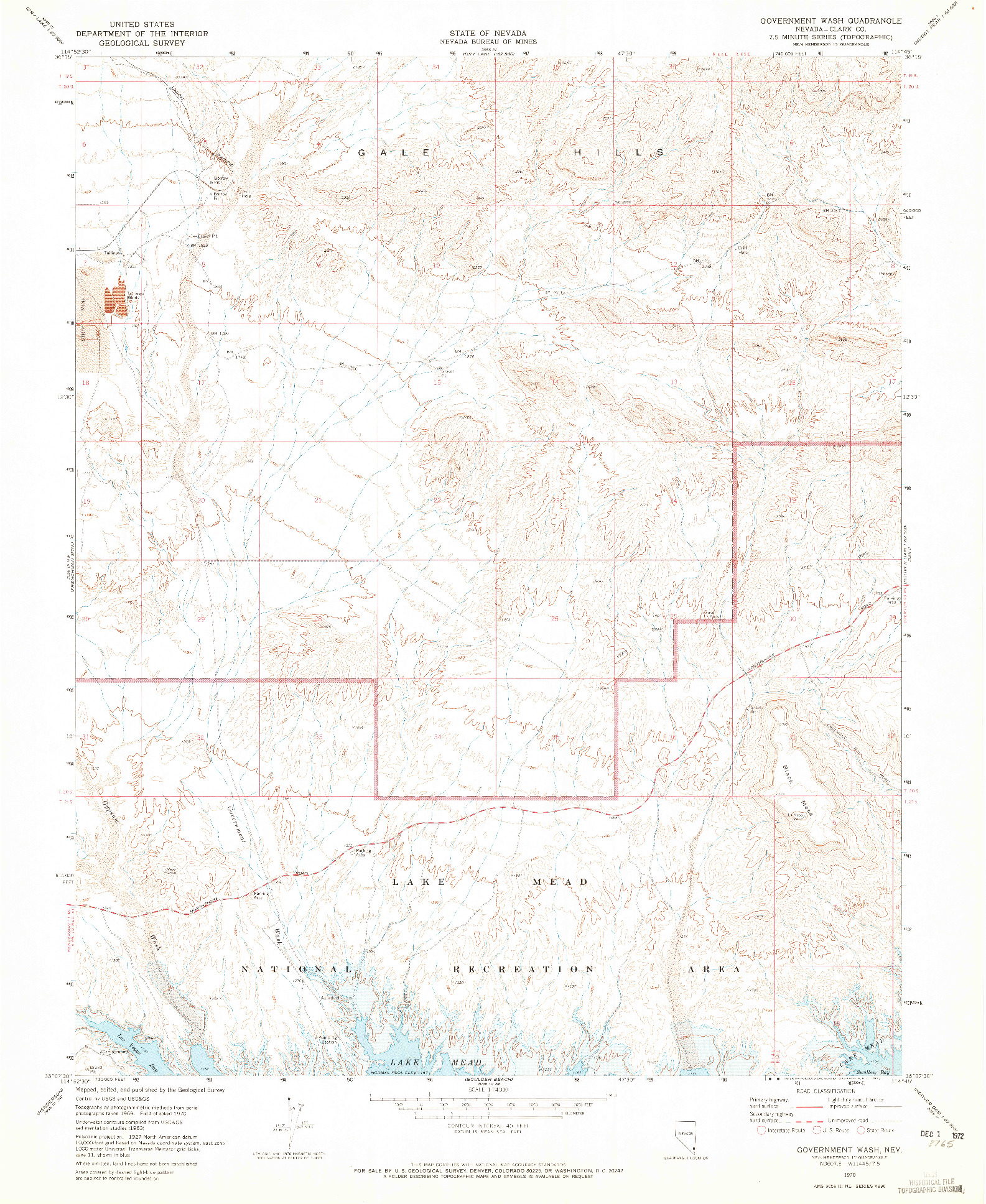 USGS 1:24000-SCALE QUADRANGLE FOR GOVERNMENT WASH, NV 1970
