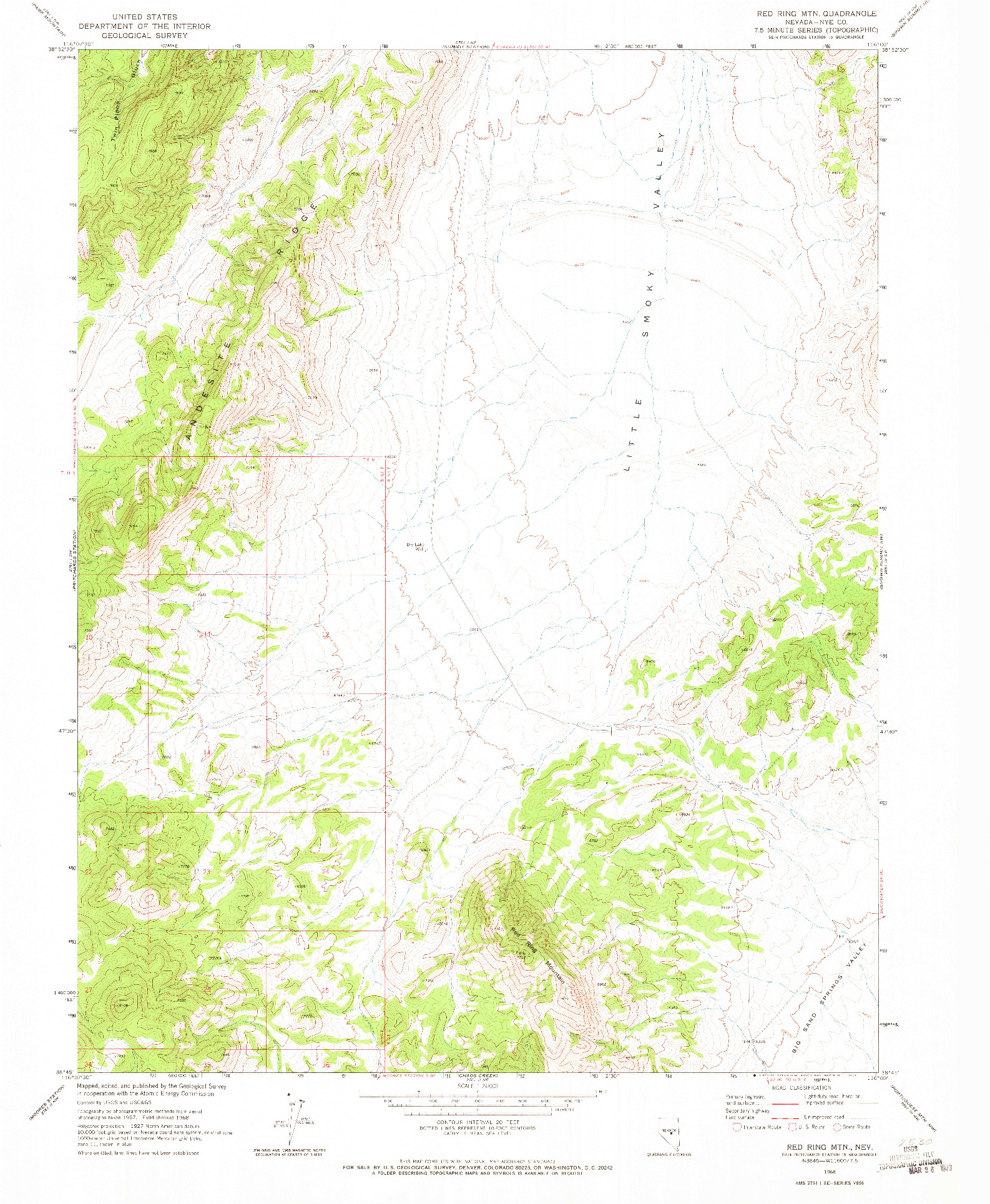 USGS 1:24000-SCALE QUADRANGLE FOR RED RING MTN, NV 1968