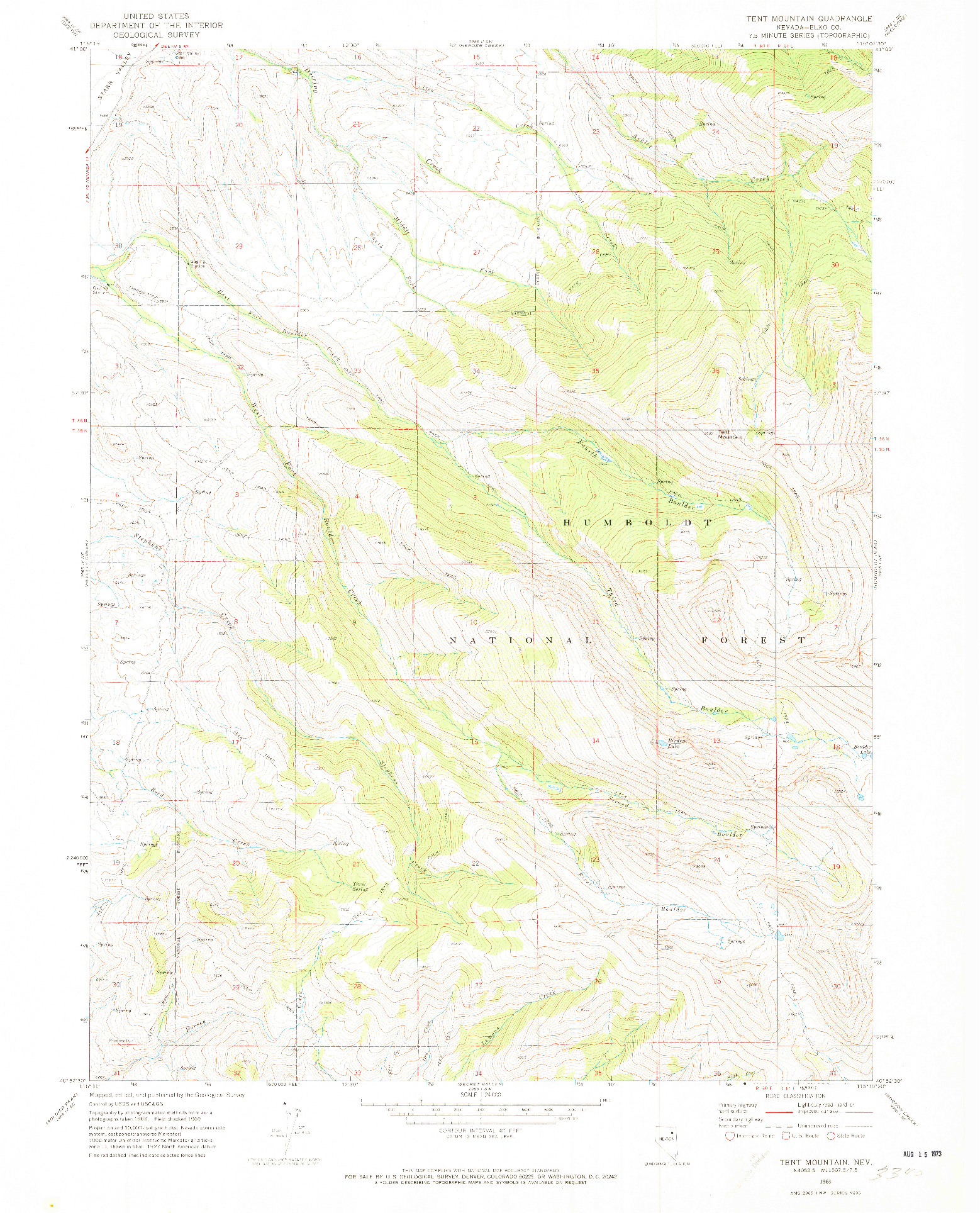 USGS 1:24000-SCALE QUADRANGLE FOR TENT MOUNTAIN, NV 1969