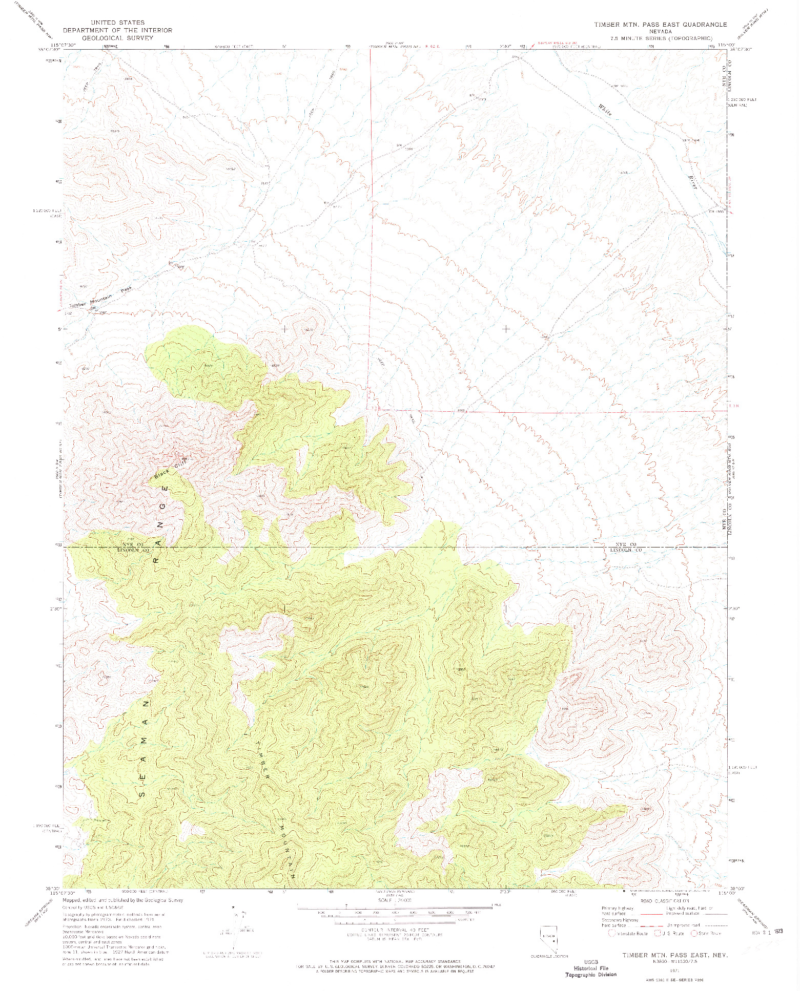 USGS 1:24000-SCALE QUADRANGLE FOR TIMBER MTN PASS EAST, NV 1971