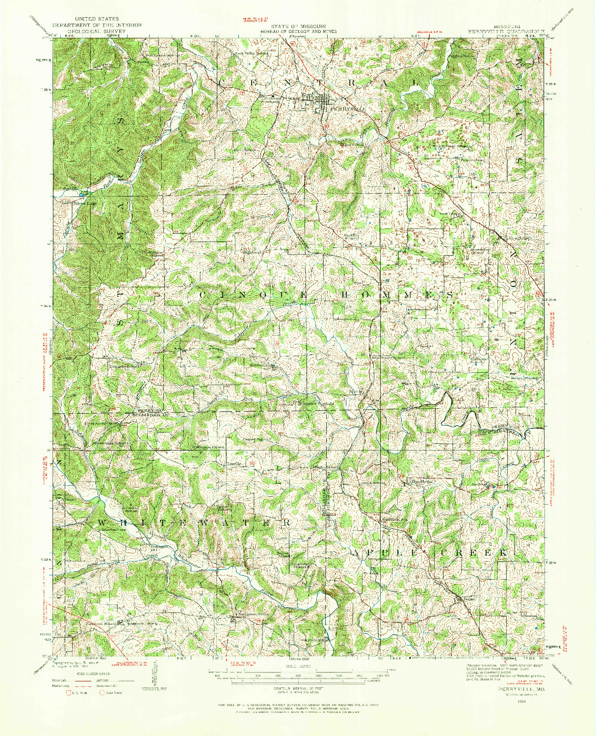 USGS 1:62500-SCALE QUADRANGLE FOR PERRYVILLE, MO 1923