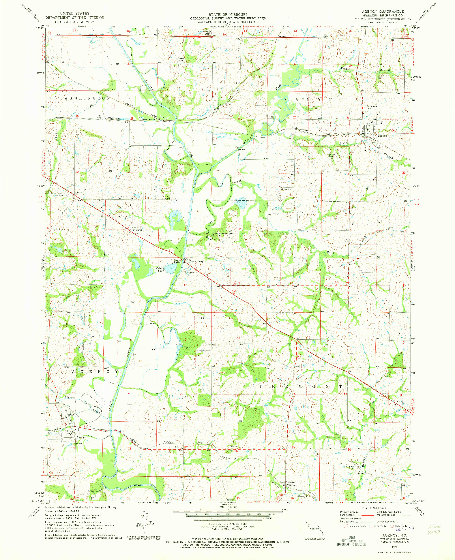 USGS 1:24000-SCALE QUADRANGLE FOR AGENCY, MO 1971