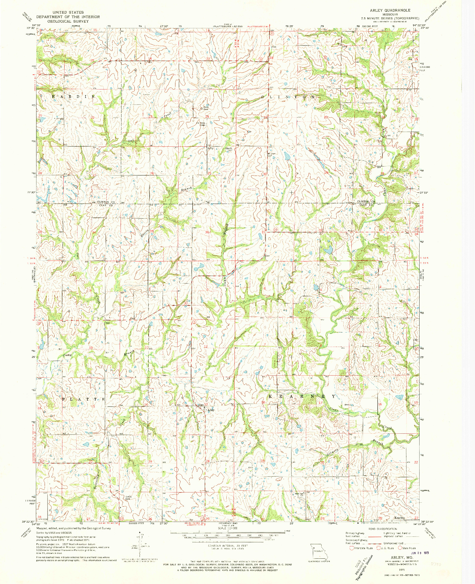 USGS 1:24000-SCALE QUADRANGLE FOR ARLEY, MO 1971
