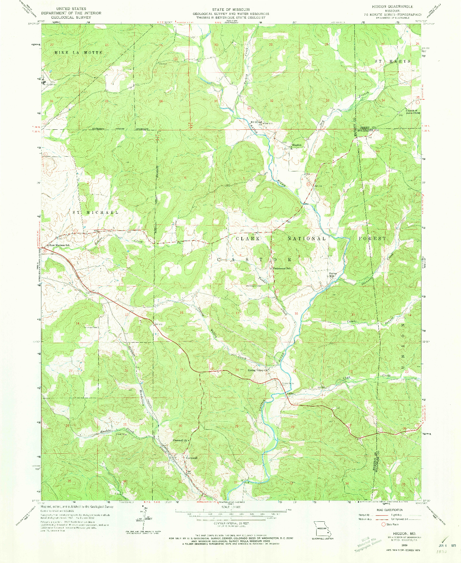 USGS 1:24000-SCALE QUADRANGLE FOR HIGDON, MO 1959
