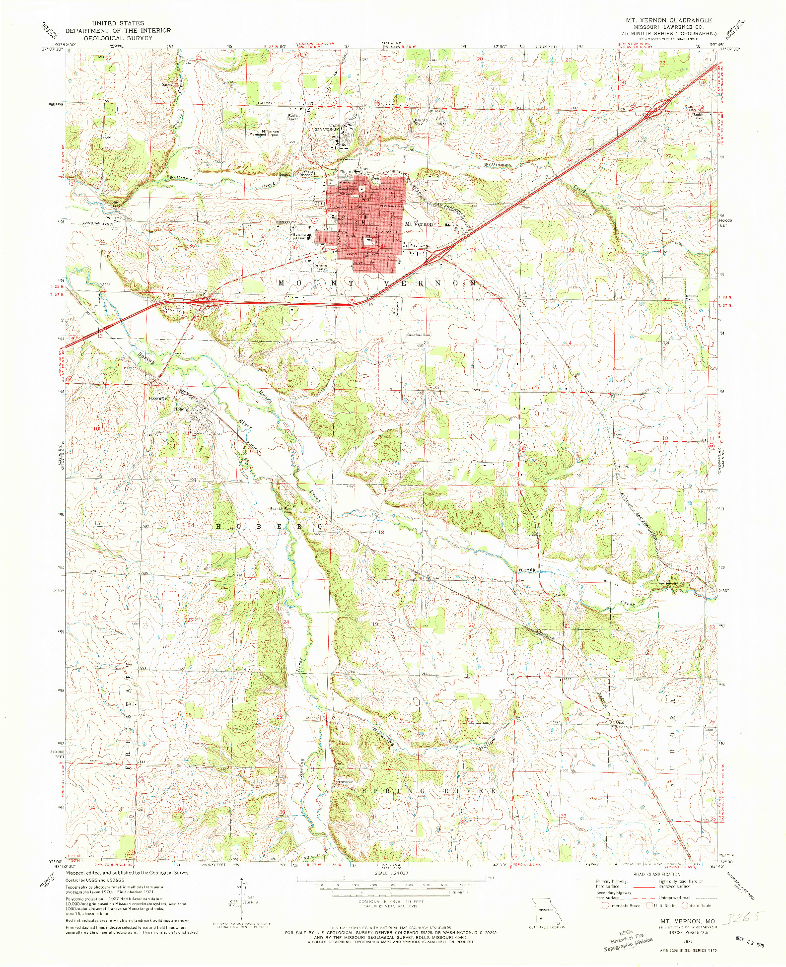 USGS 1:24000-SCALE QUADRANGLE FOR MOUNT VERNON, MO 1971