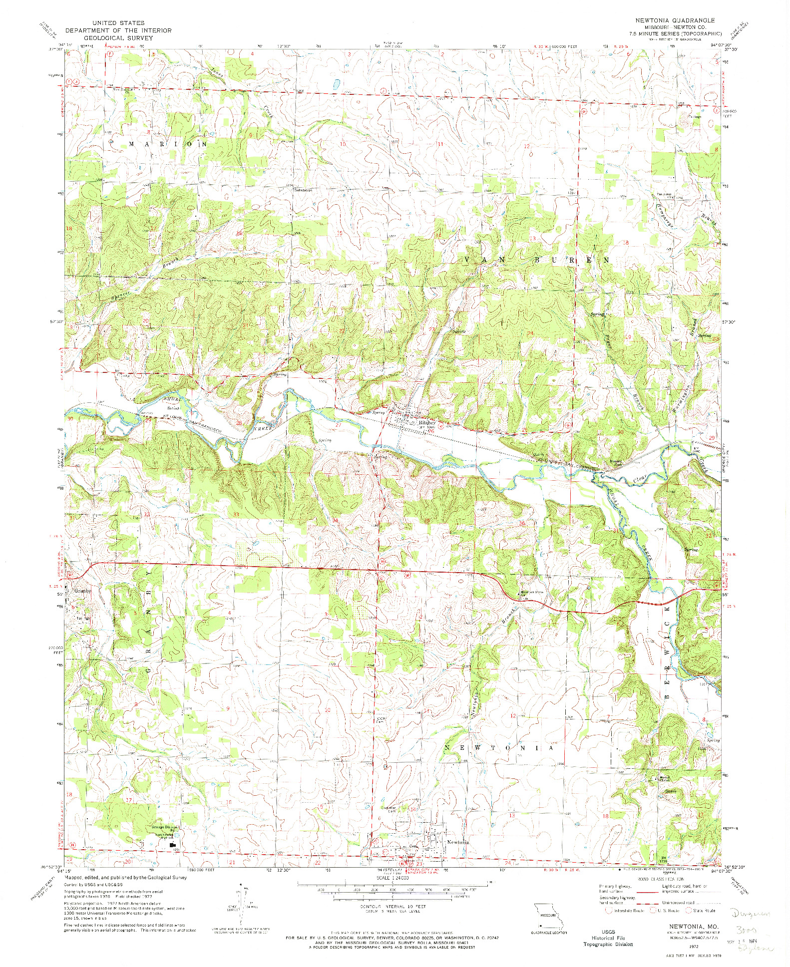 USGS 1:24000-SCALE QUADRANGLE FOR NEWTONIA, MO 1972