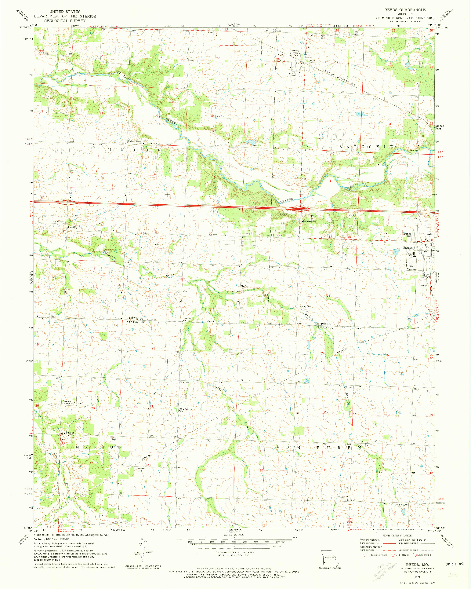 USGS 1:24000-SCALE QUADRANGLE FOR REEDS, MO 1971