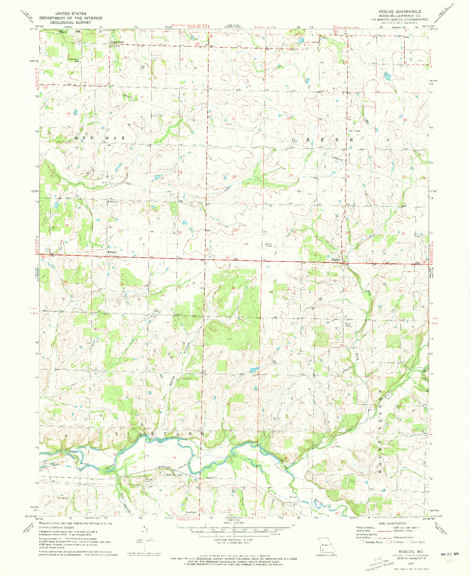 USGS 1:24000-SCALE QUADRANGLE FOR RESCUE, MO 1971