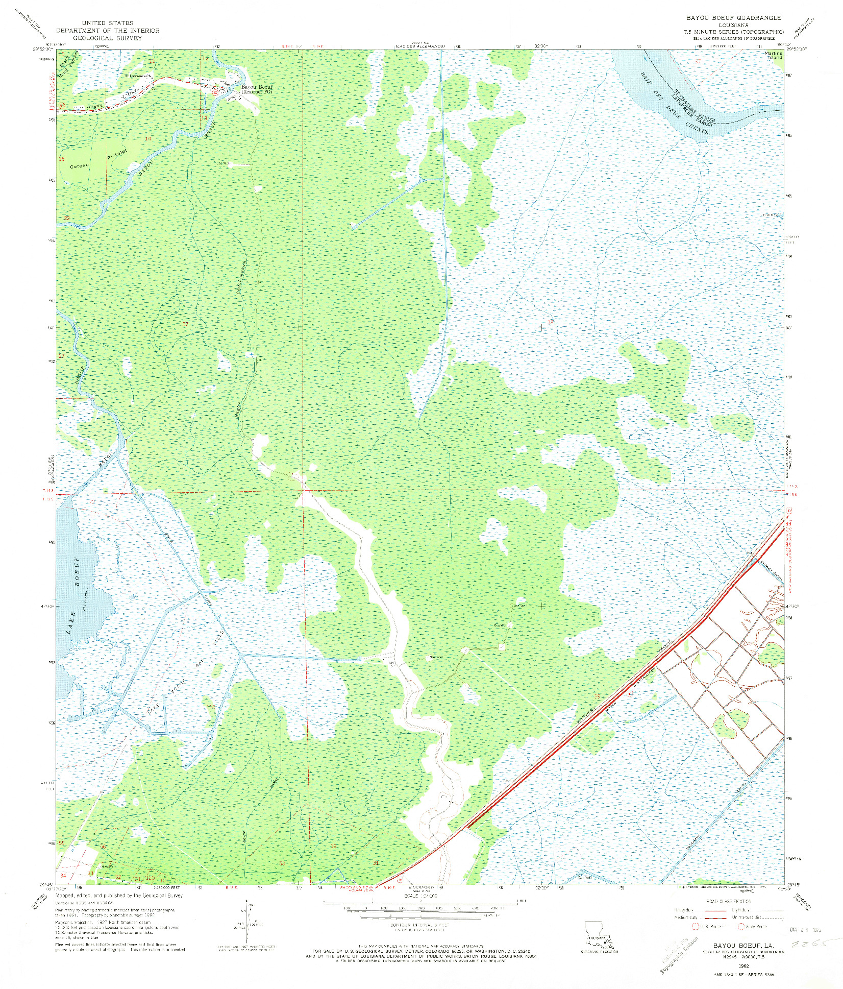 USGS 1:24000-SCALE QUADRANGLE FOR BAYOU BOEUF, LA 1962