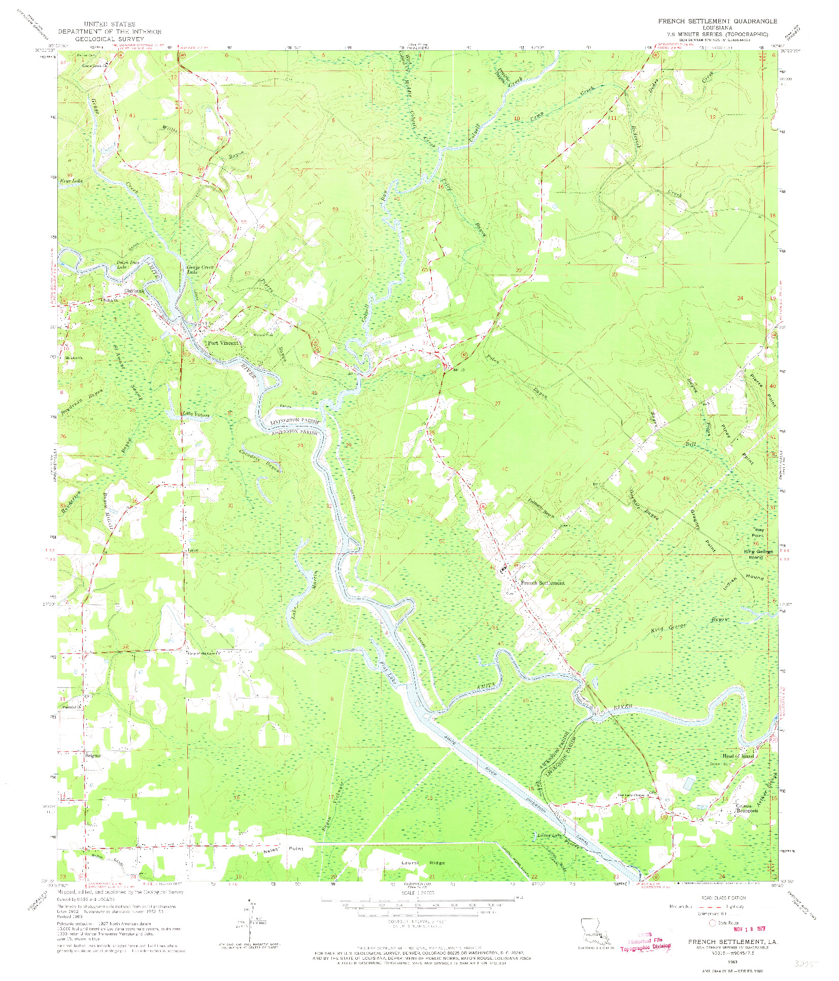 USGS 1:24000-SCALE QUADRANGLE FOR FRENCH SETTLEMENT, LA 1963