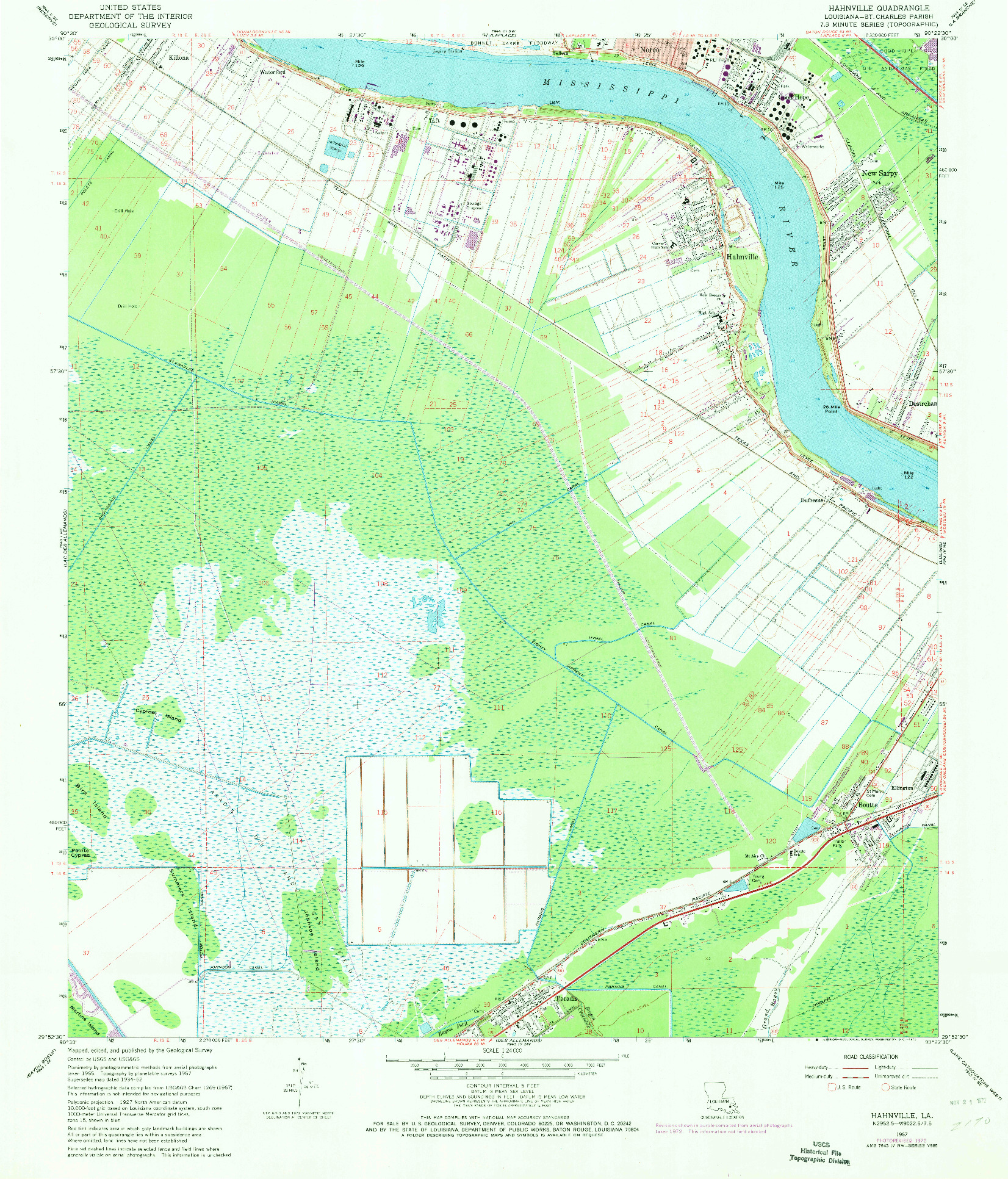 USGS 1:24000-SCALE QUADRANGLE FOR HAHNVILLE, LA 1967