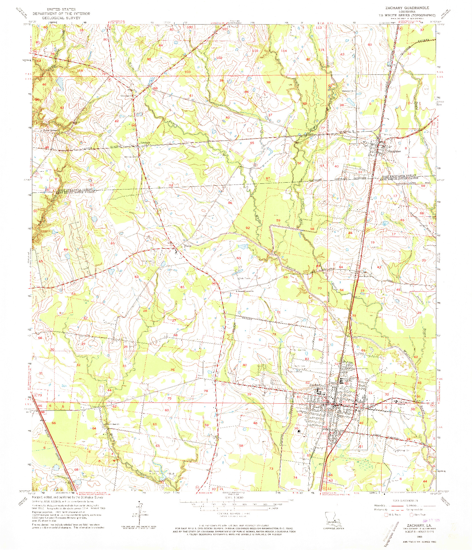 USGS 1:24000-SCALE QUADRANGLE FOR ZACHARY, LA 1963