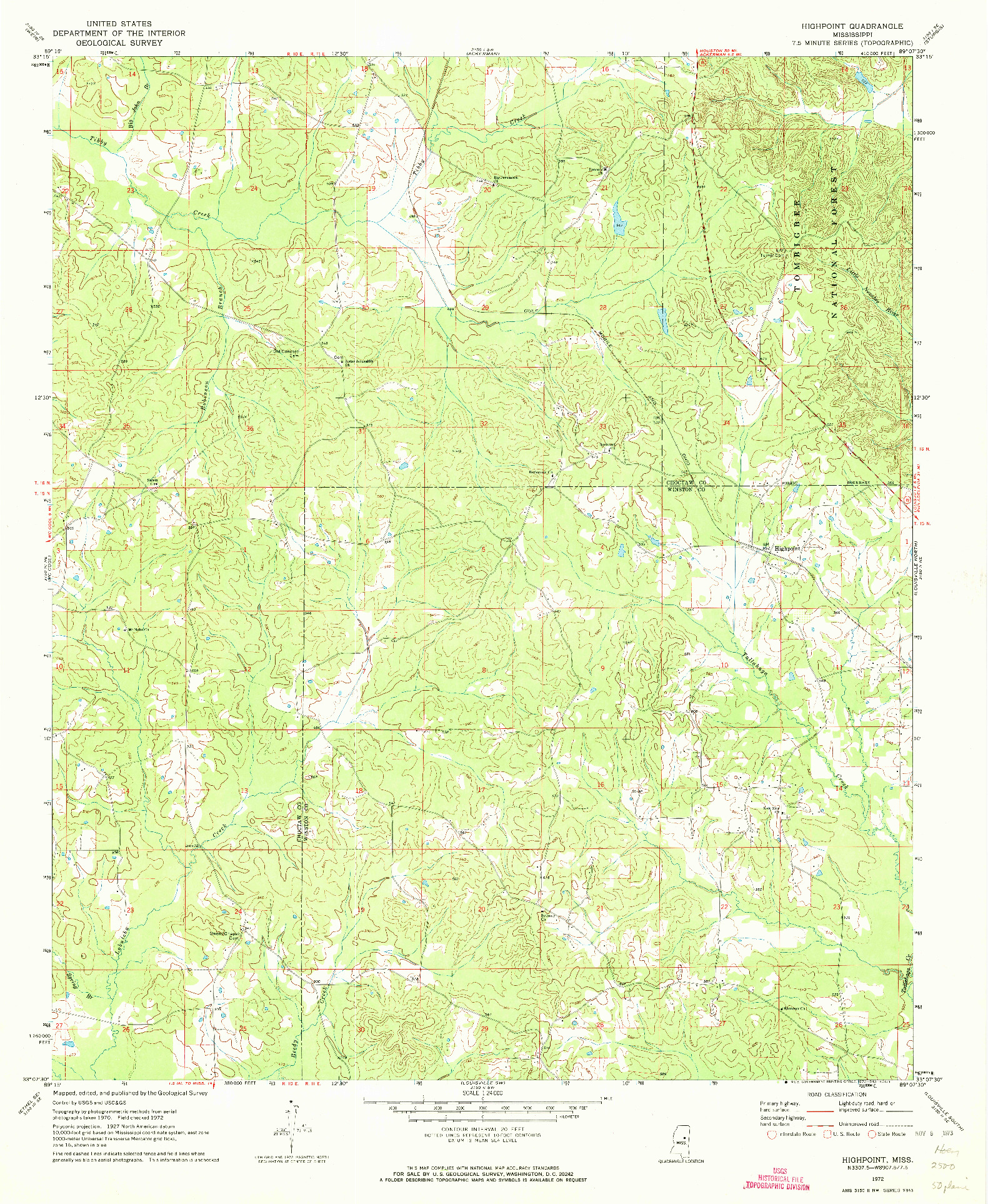 USGS 1:24000-SCALE QUADRANGLE FOR HIGHPOINT, MS 1972