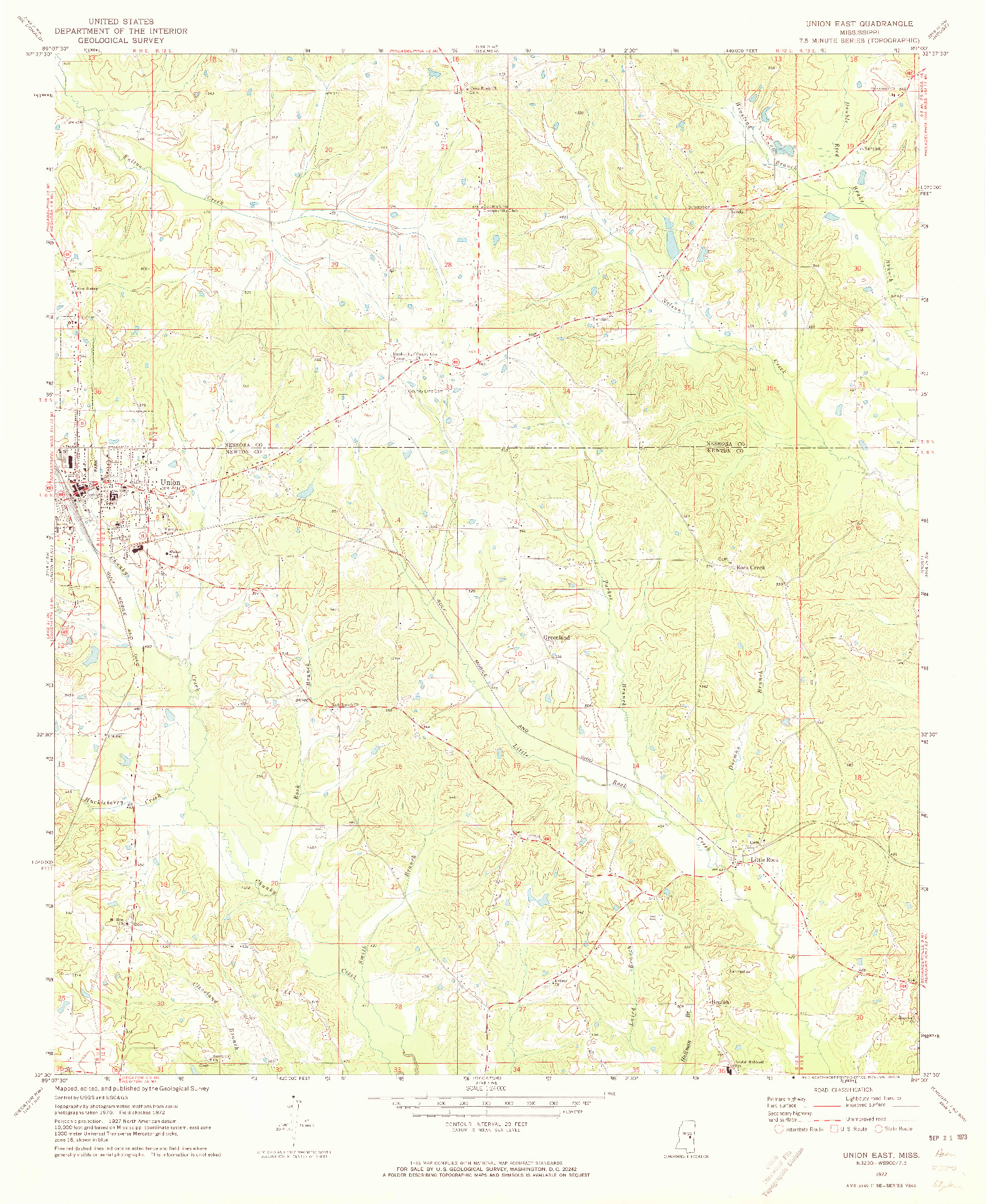 USGS 1:24000-SCALE QUADRANGLE FOR UNION EAST, MS 1972