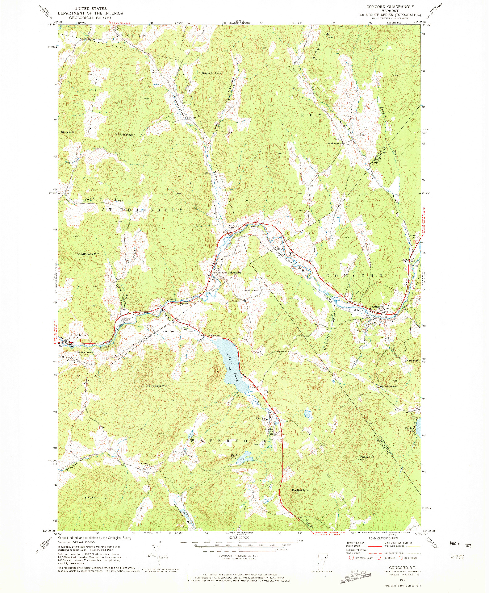 USGS 1:24000-SCALE QUADRANGLE FOR CONCORD, VT 1967