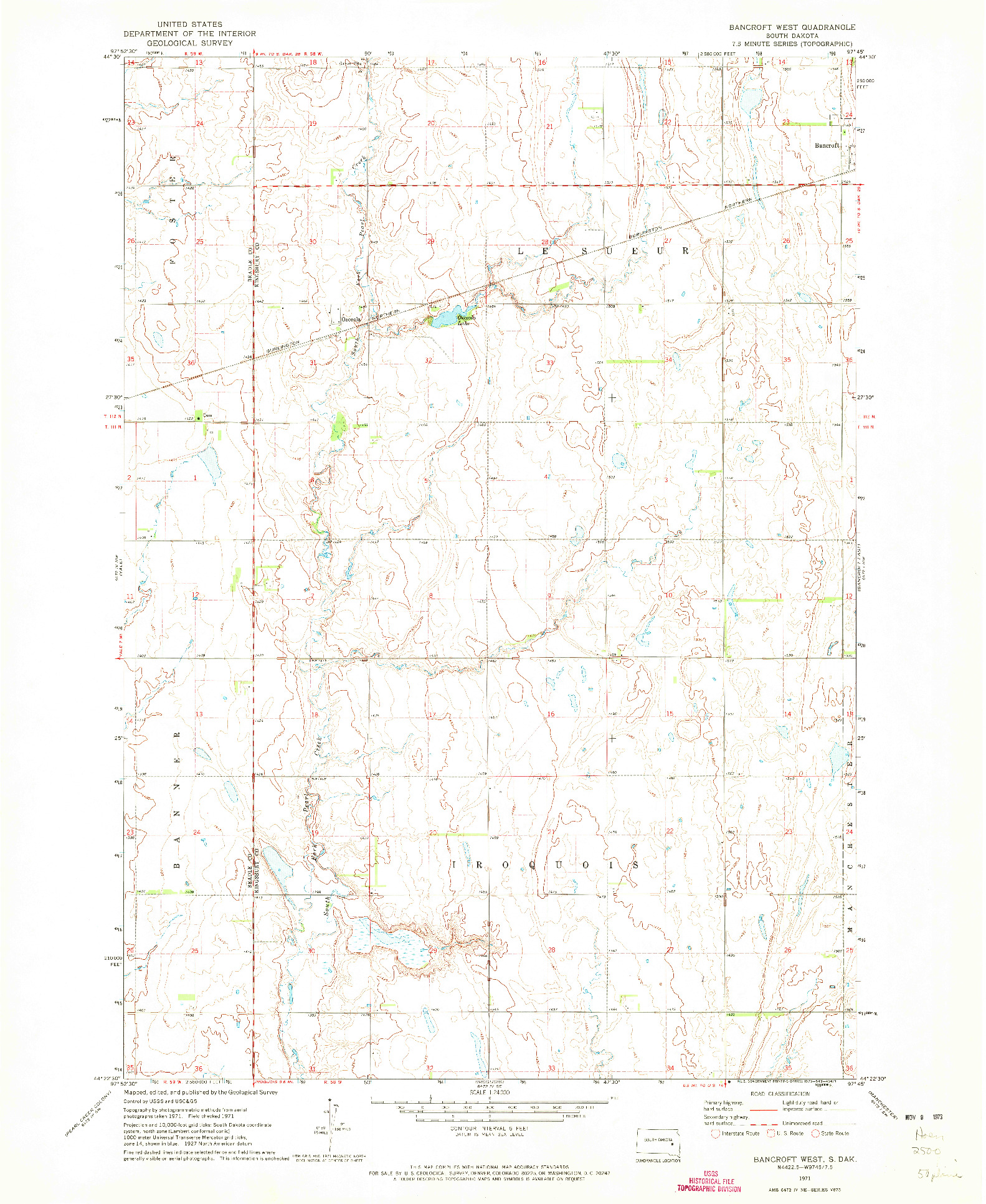 USGS 1:24000-SCALE QUADRANGLE FOR BANCROFT WEST, SD 1971